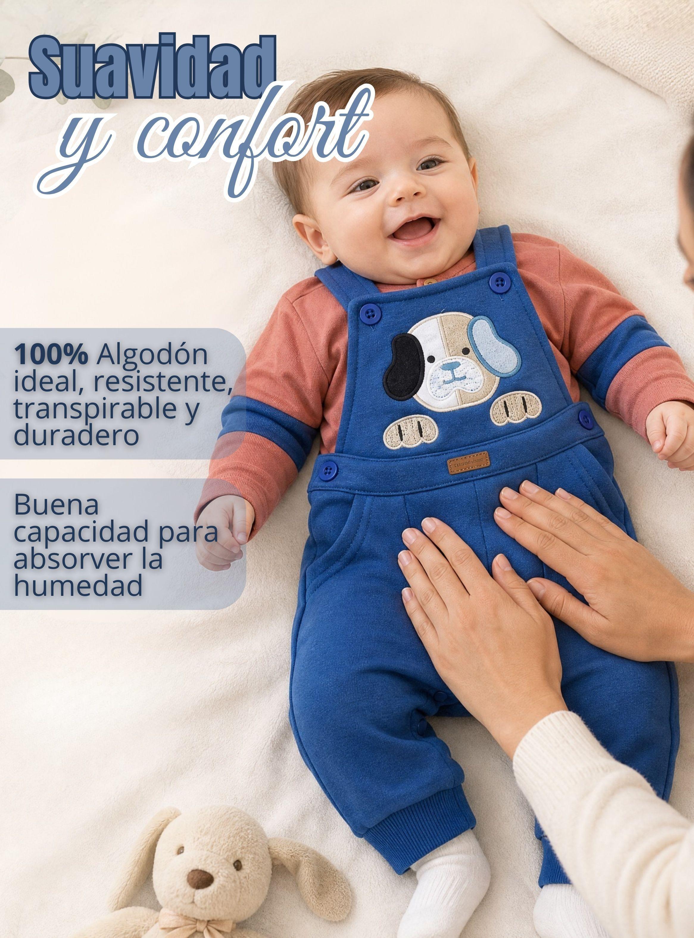 Conjunto 2 Piezas Jardinera Polera Manga Larga 100% Algodón Bebé Niño Jumper Tedmimak Adorable Puppy-5