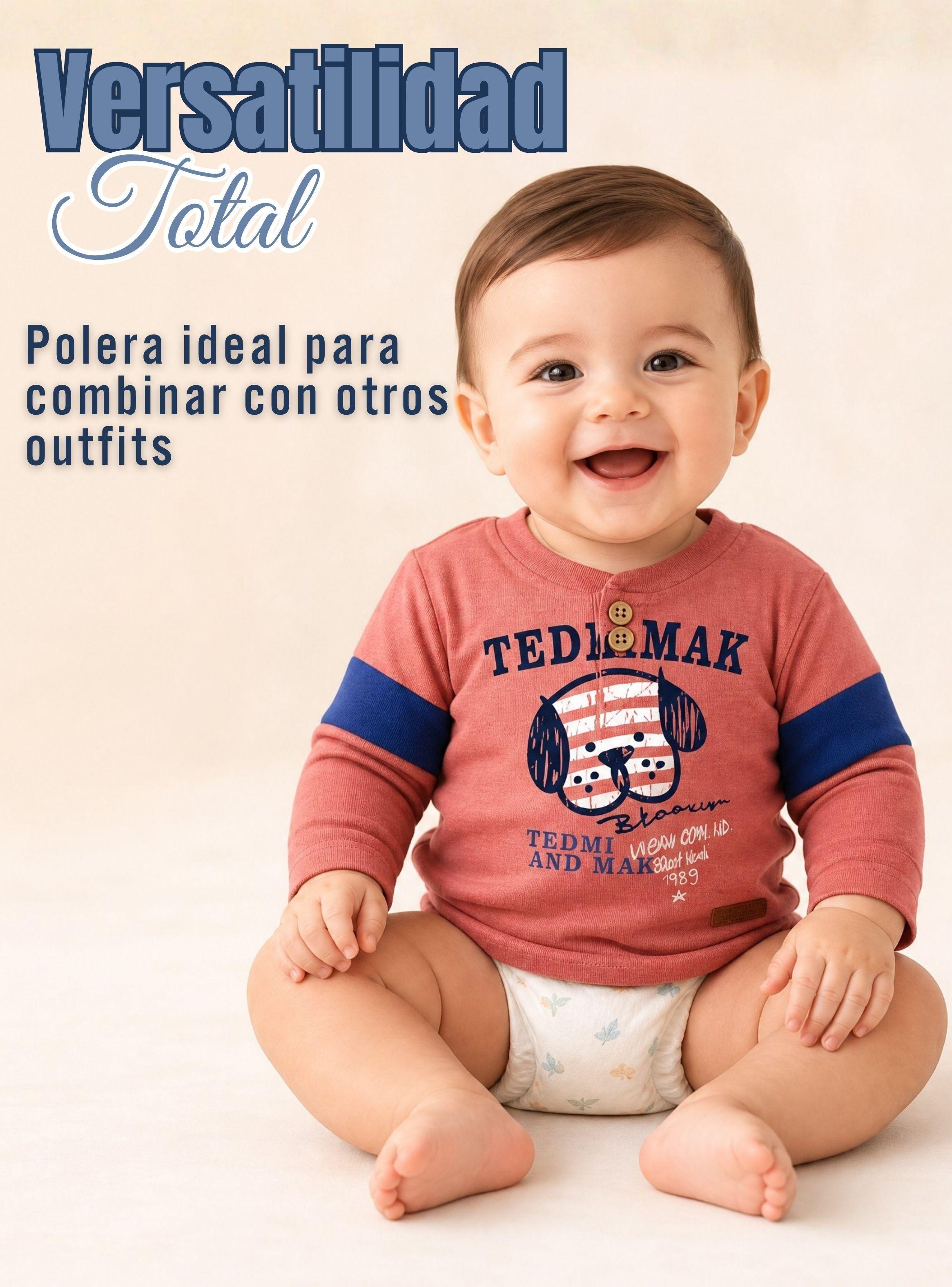 Conjunto 2 Piezas Jardinera Polera Manga Larga 100% Algodón Bebé Niño Jumper Tedmimak Adorable Puppy-7