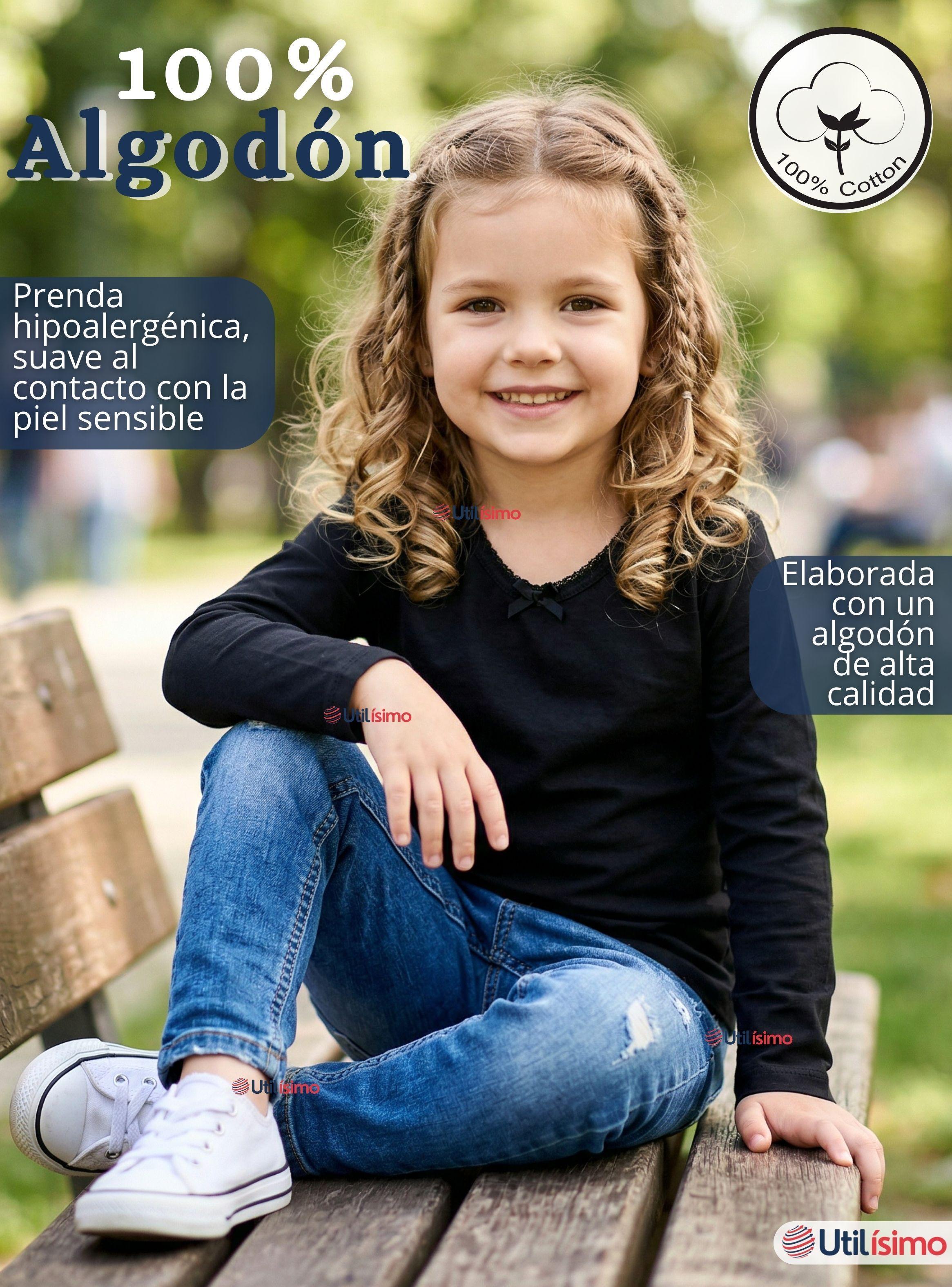 Camiseta Polera Algodón Cuello Redondo Primera Capa Manga Larga Colores Surtidos Niñas-3