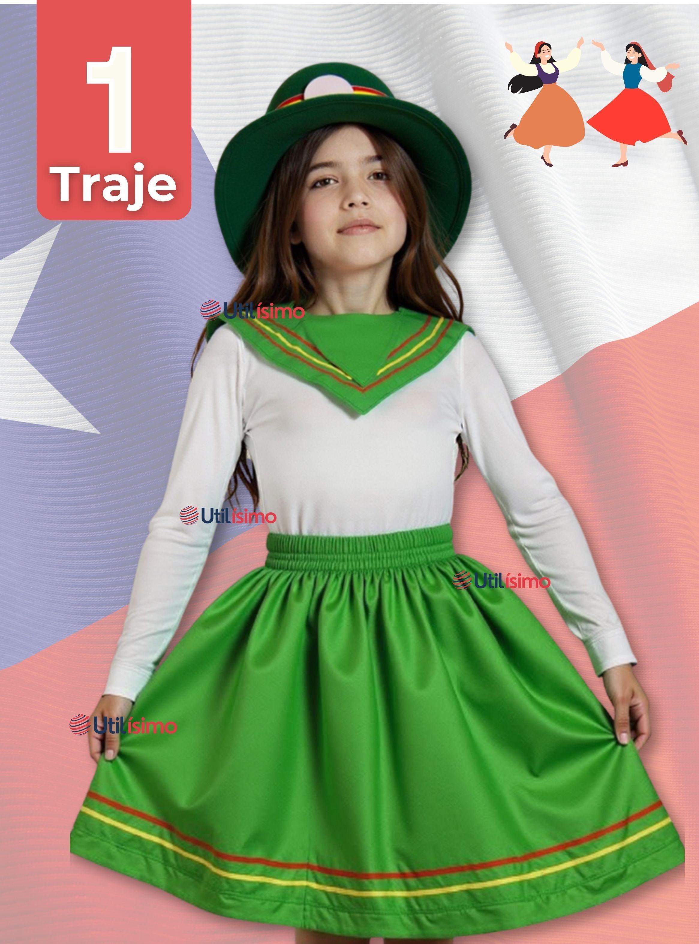 Traje Nortino Verde 4 Piezas Niña Fiestas Patrias Baile Nortino-0