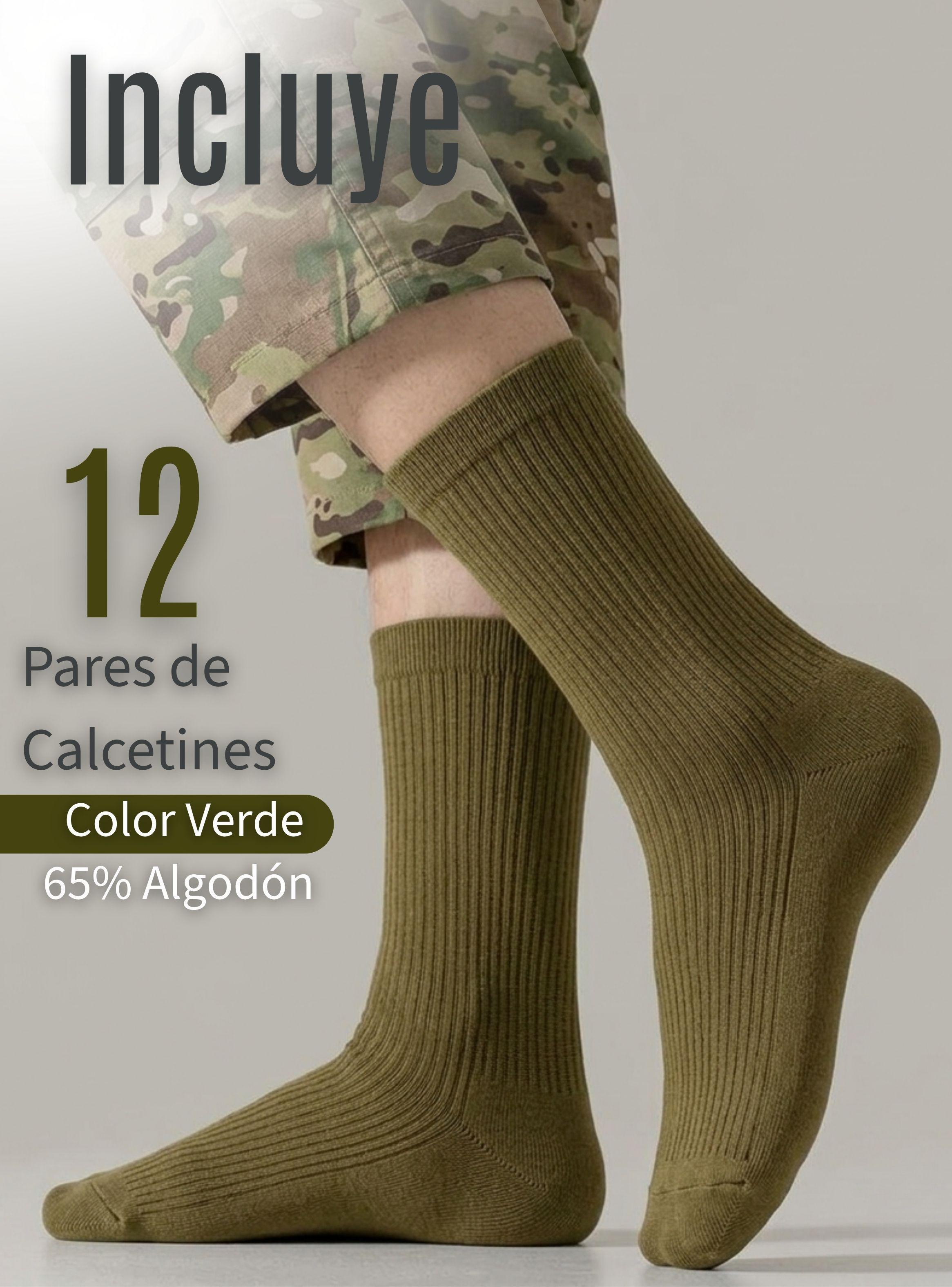 Pack 12 Pares Calcetines Táctico Militar Verde de 65% Algodón Transpirables-2