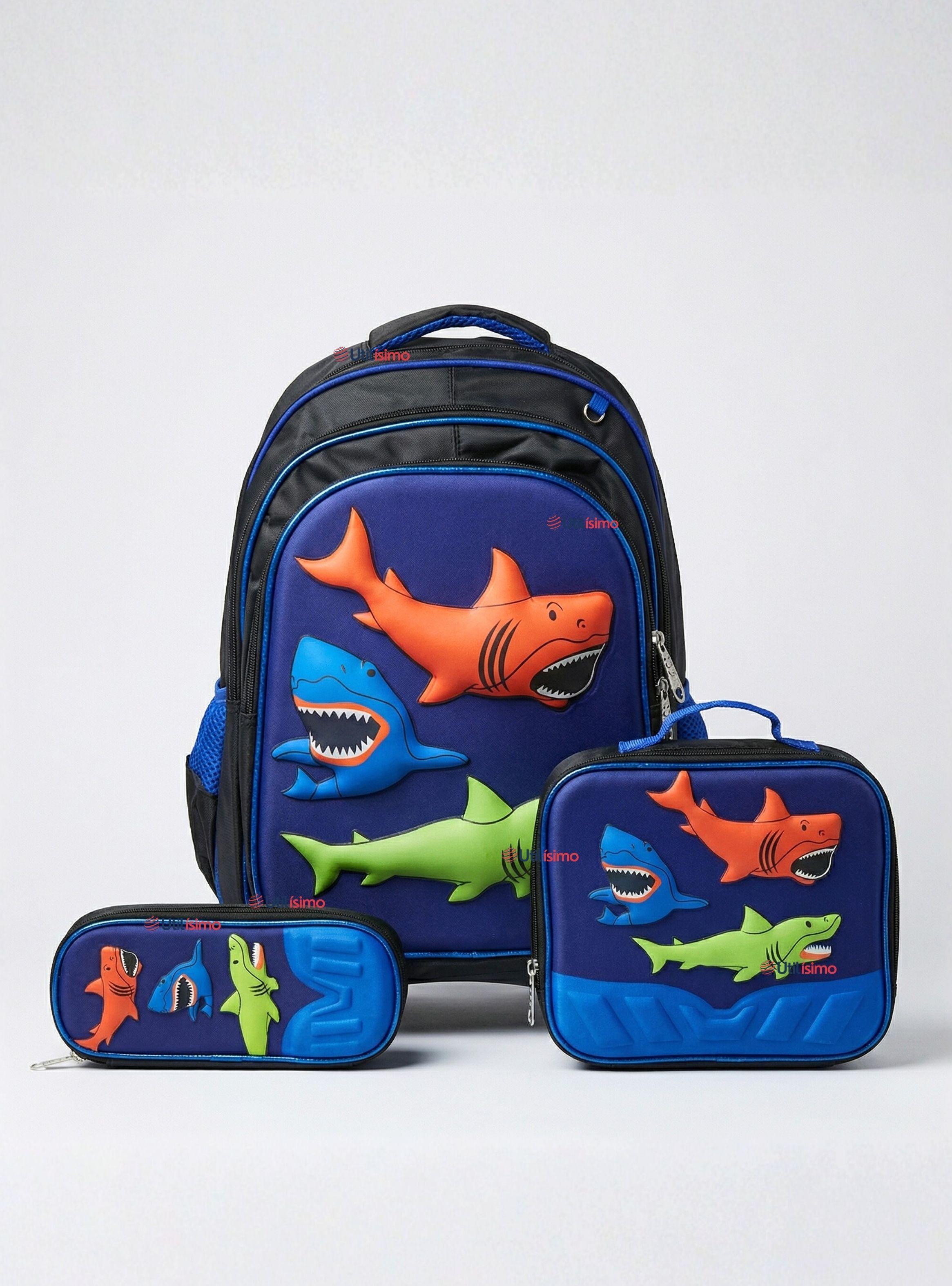 Mochila Escolar Con Ruedas + Estuche y Lonchera Desmontable Poliéster para Niños-0