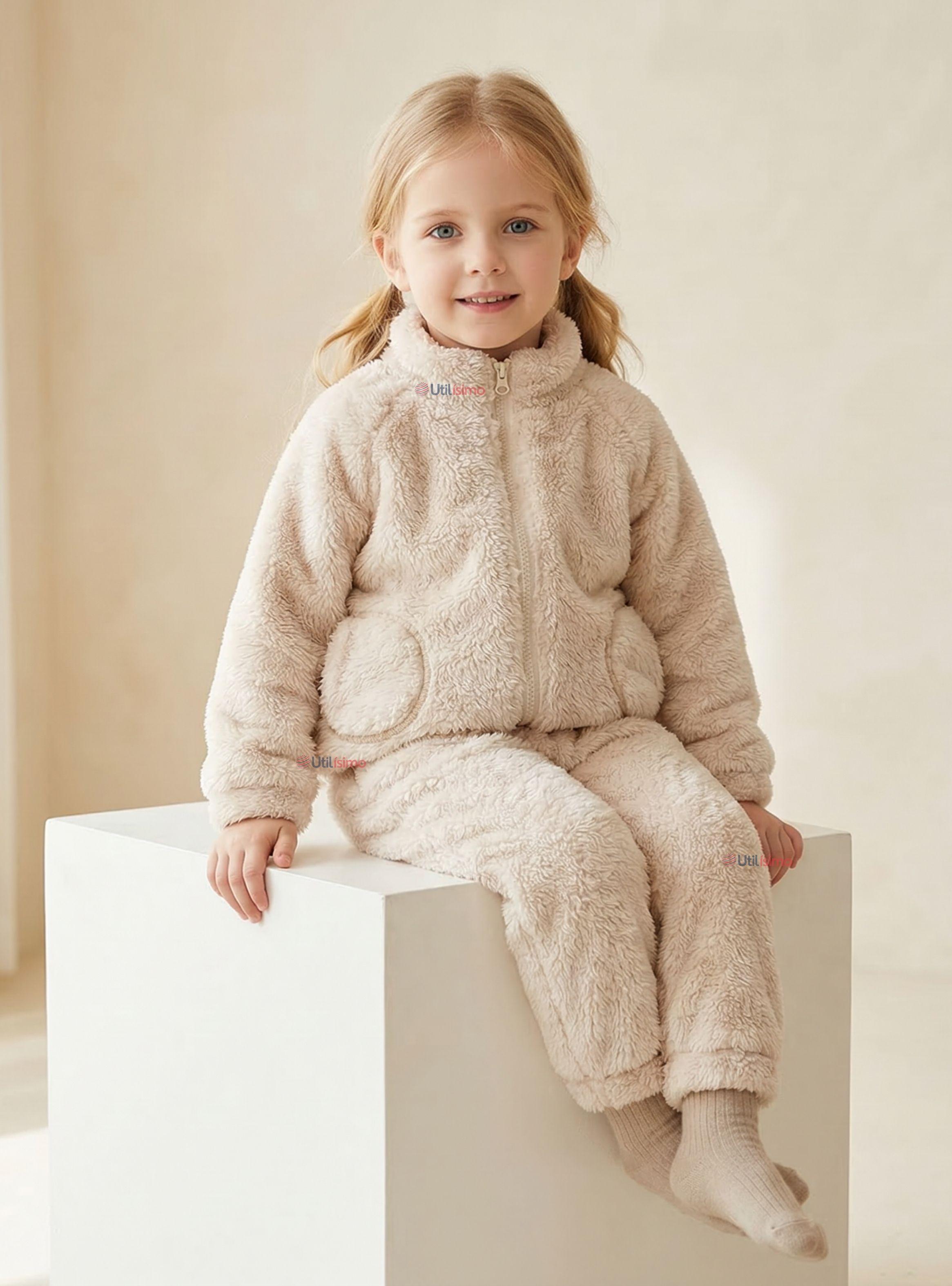 Conjunto 2 Piezas Buzo Polerón Pantalón Bebe Niña de Poliéster Beige-0