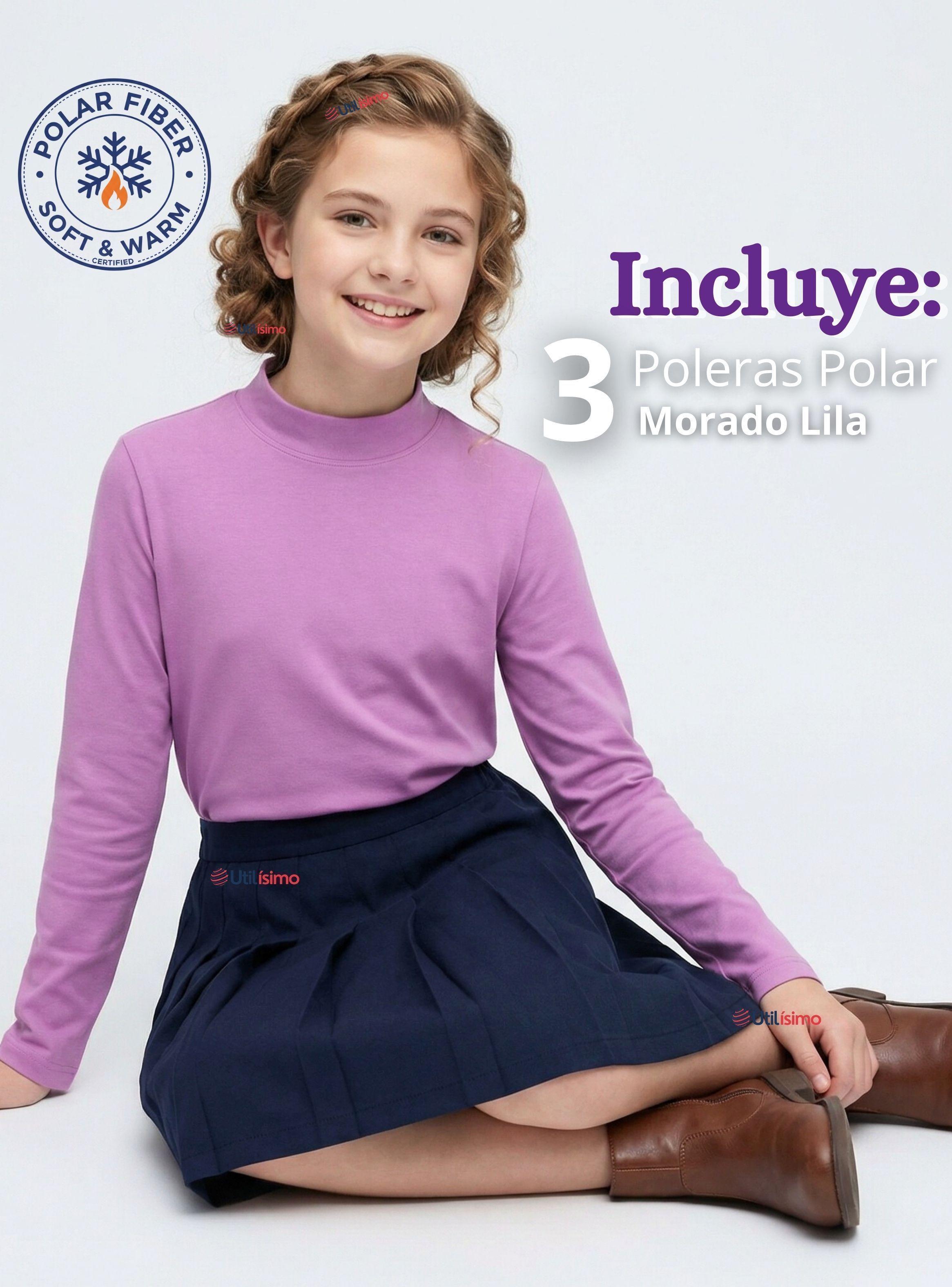 Pack 3 Polera Camiseta Polar Lila Primera Capa Cuello Beatle Mangas Largas Niñas-1