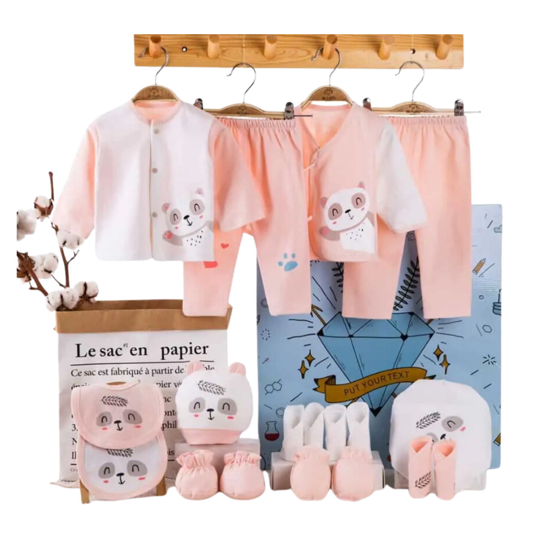 Set 18 Piezas Ajuar Niña Oso Panda Coral Claro Jump Kids 100% Algodón-0