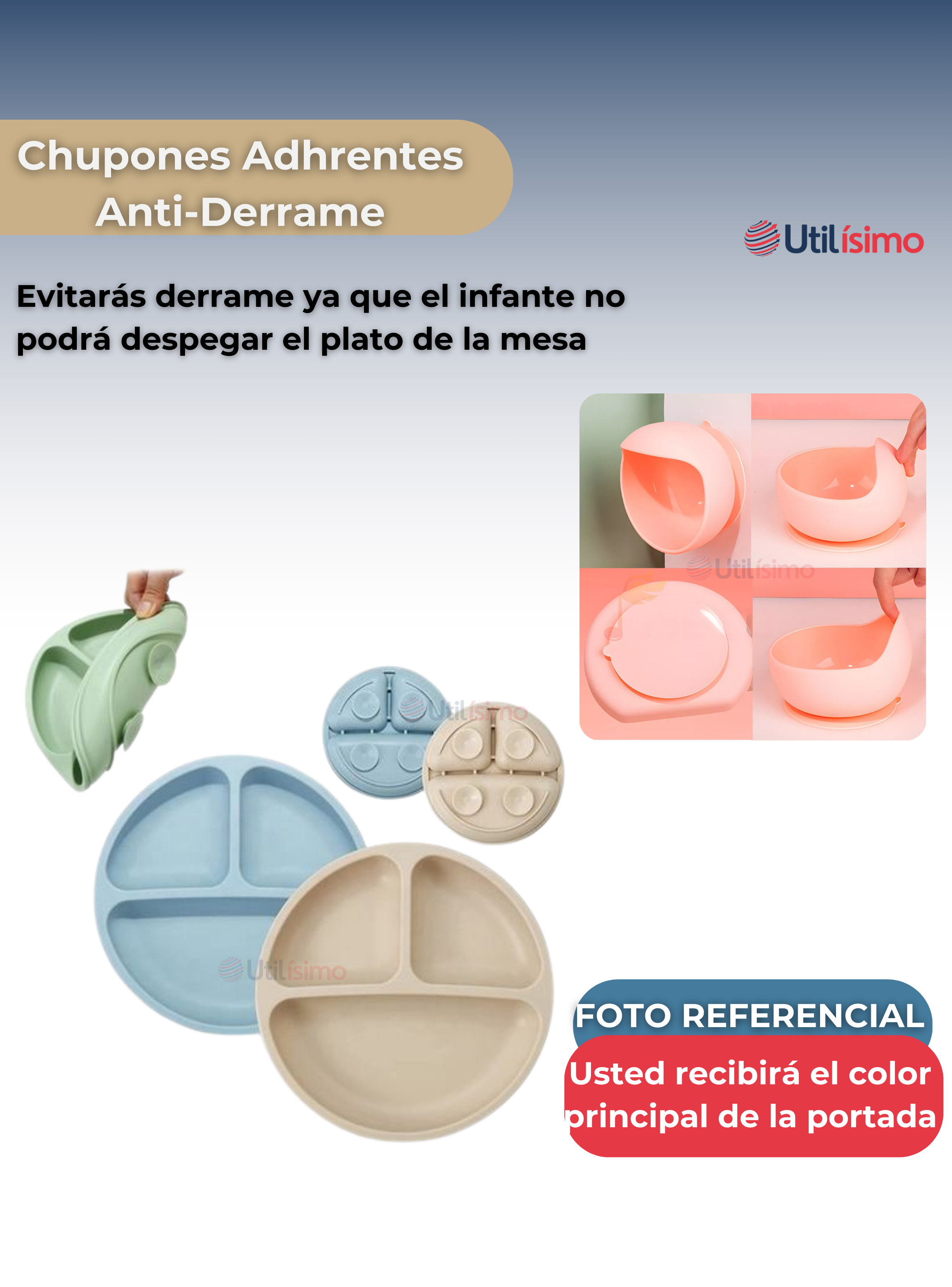 Set De Alimentación Bebé Silicona 5 Piezas Libre BPA Azul-4