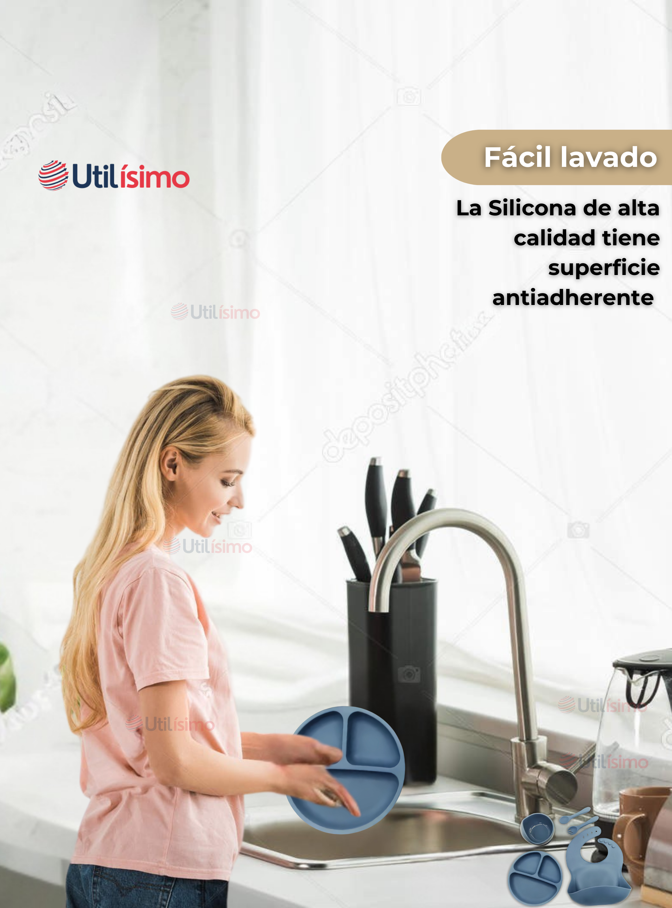 Set De Alimentación Bebé Silicona 5 Piezas Libre BPA Azul-5