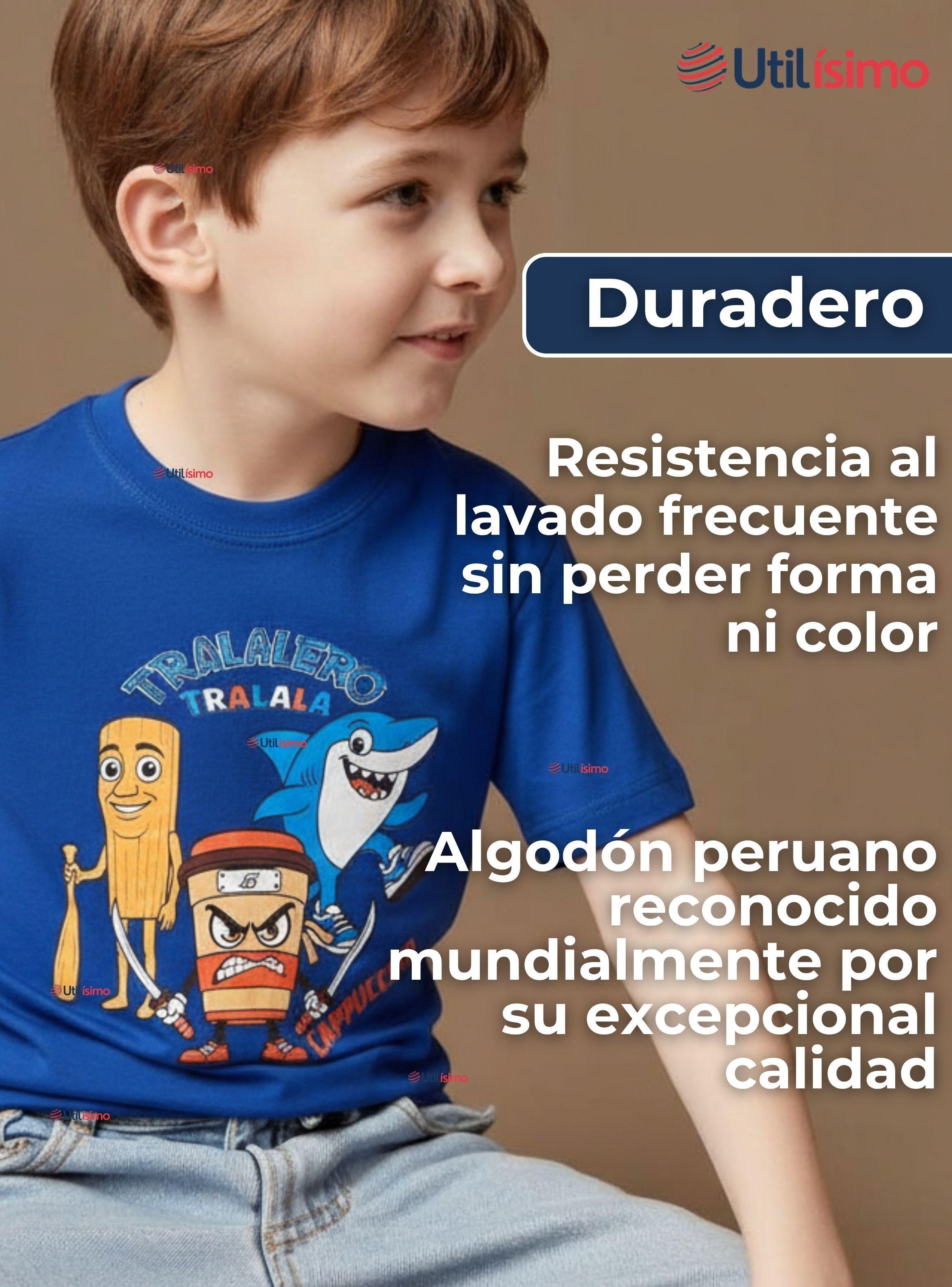 Polera Brainrots 100% Algodón Manga Corta Niños Tralalero Azul-5