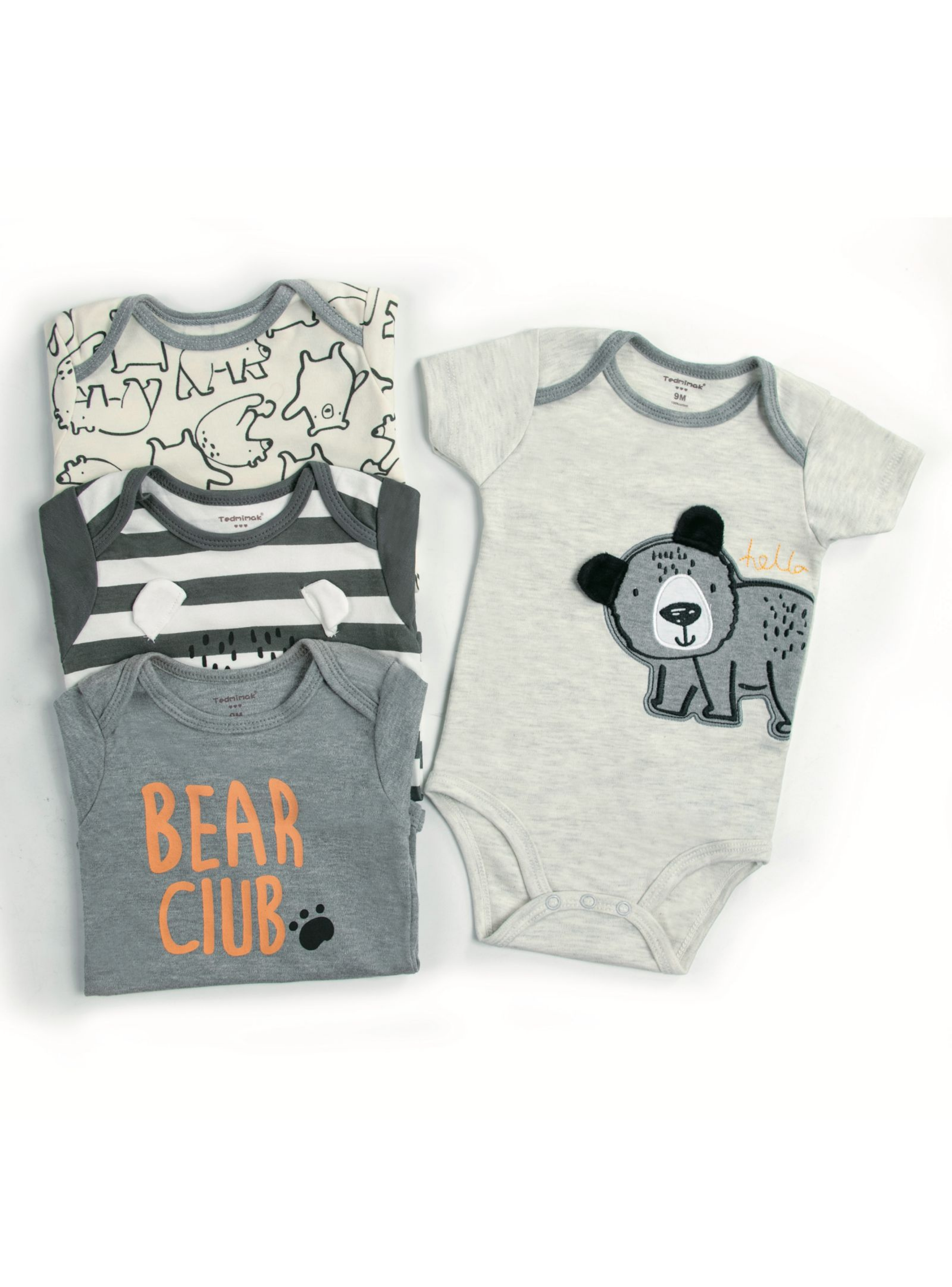 Pack 4 Bodys Niño Manga Corta Tedmimak 100% Algodón Bear Club-1