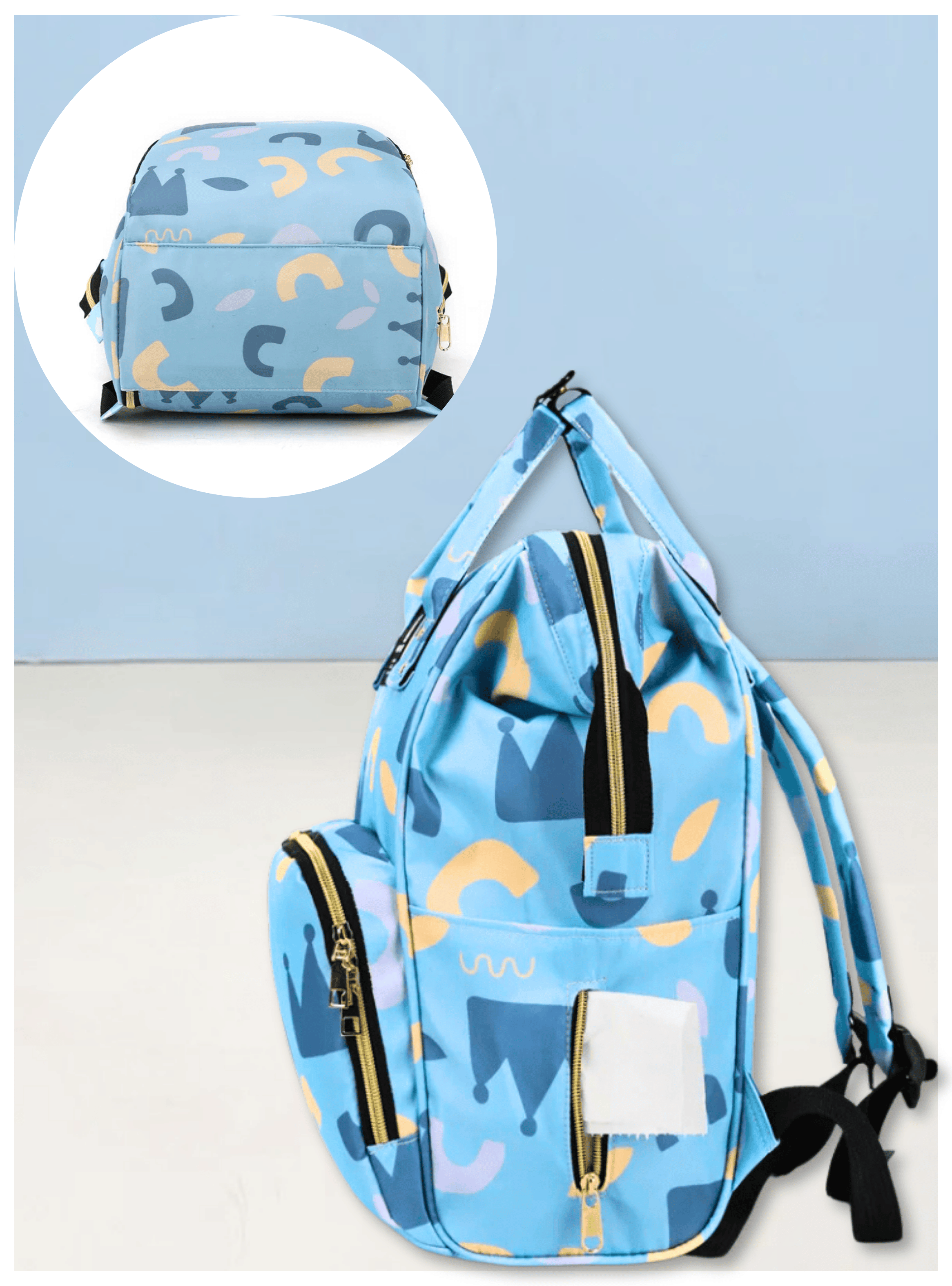 Mochila Maternal Oxford Bolso Pañalera Infantil Térmica e Impermeable Blue Sky-3