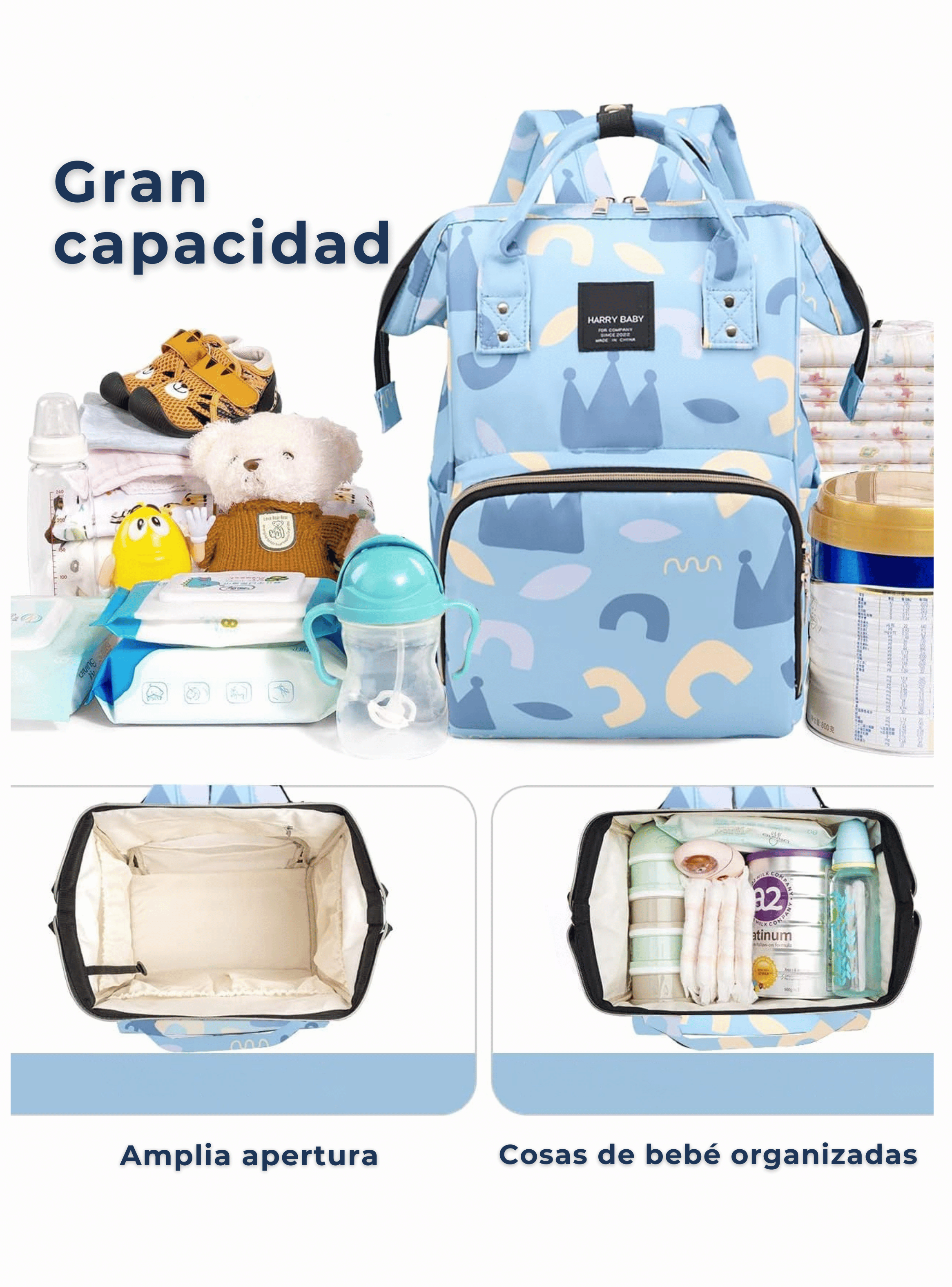 Mochila Maternal Oxford Bolso Pañalera Infantil Térmica e Impermeable Blue Sky-4