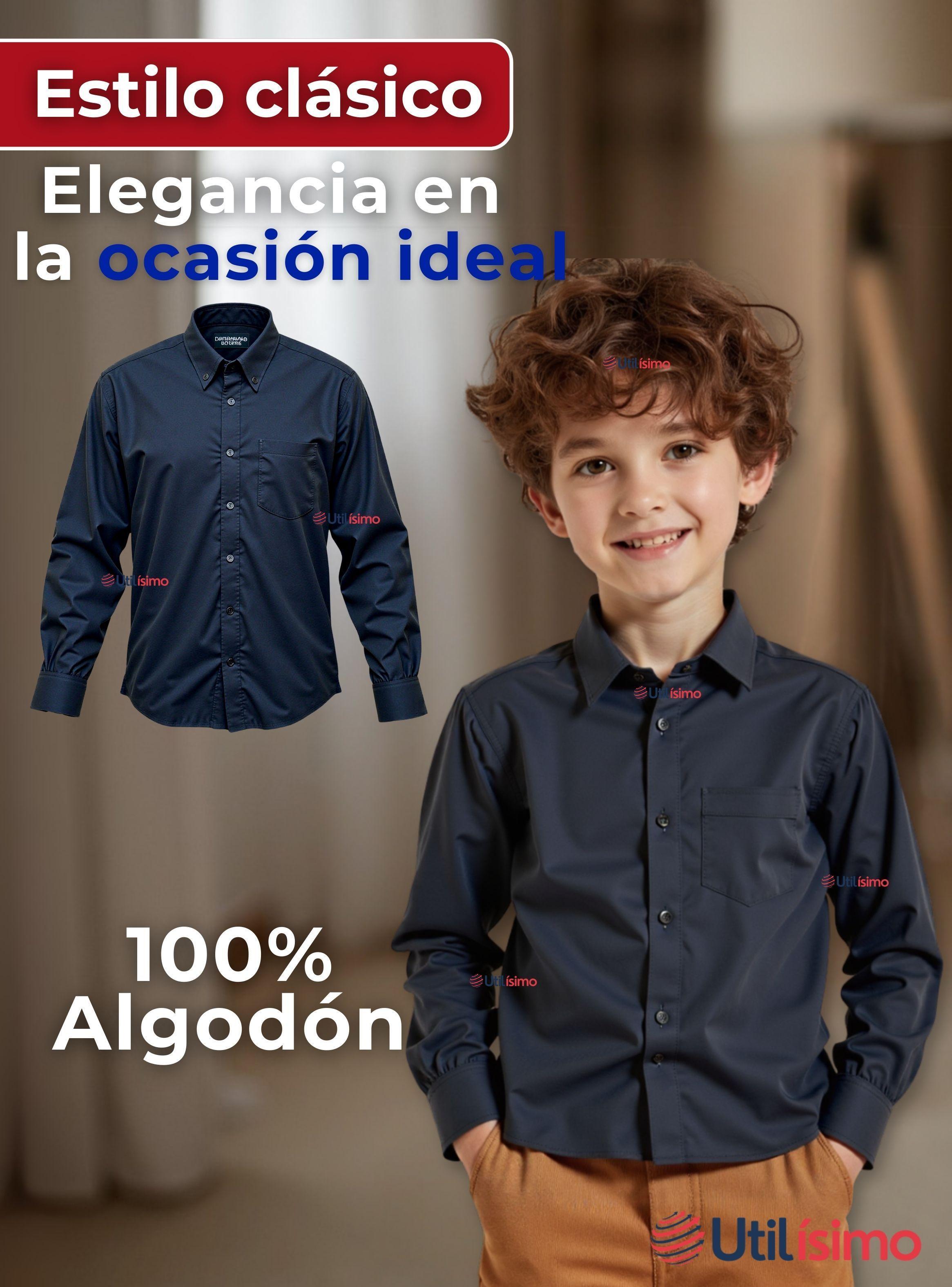 Camisa Casual  Manga Larga Cuello Americano 100% Algodón Negro-1