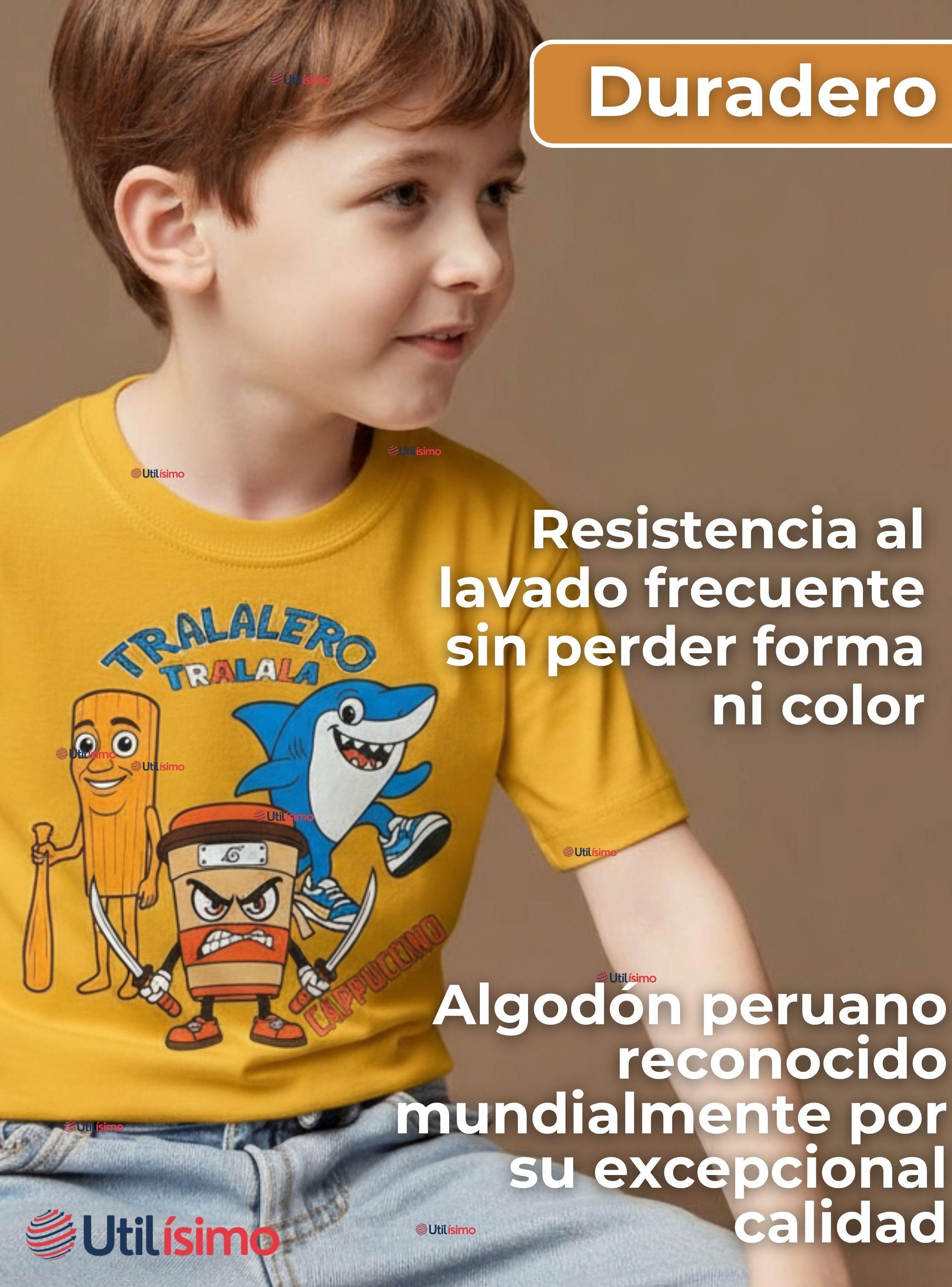 Polera Brainrots 100% Algodón Manga Corta Niños Tralalero Amarillo-6