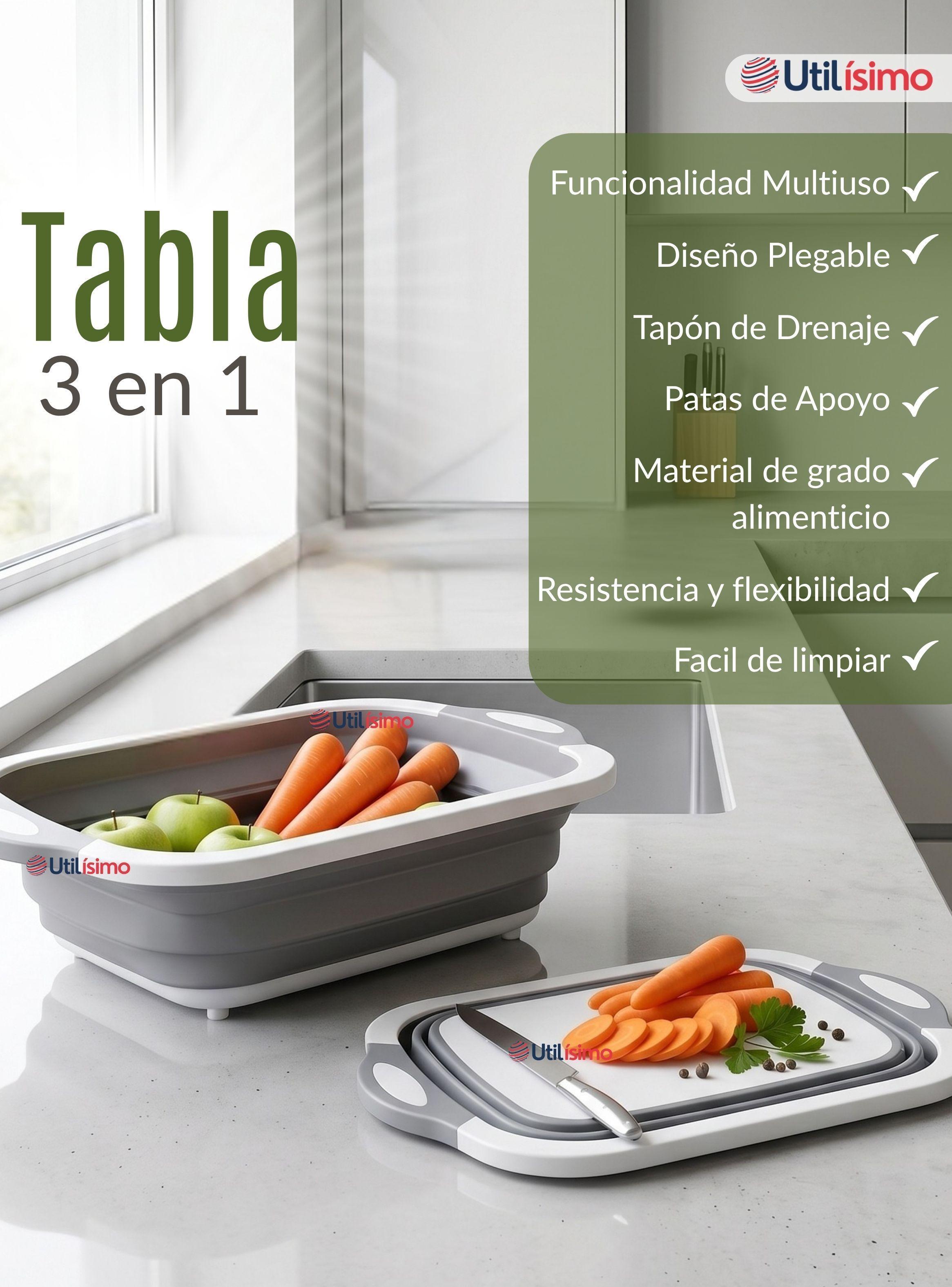 Tabla De Picar Plegable 3 En 1 Drenaje Multiuso Cocina Silicona-4