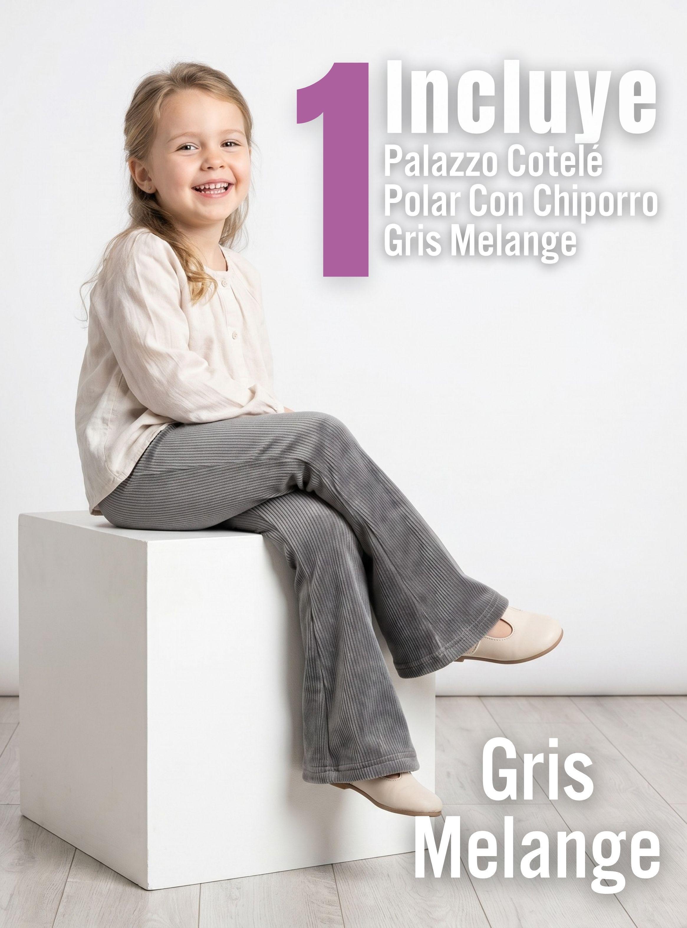 Pantalón Palazzo Niña Polar Con Chiporro Térmica Calza Elasticada Gris Melange-2