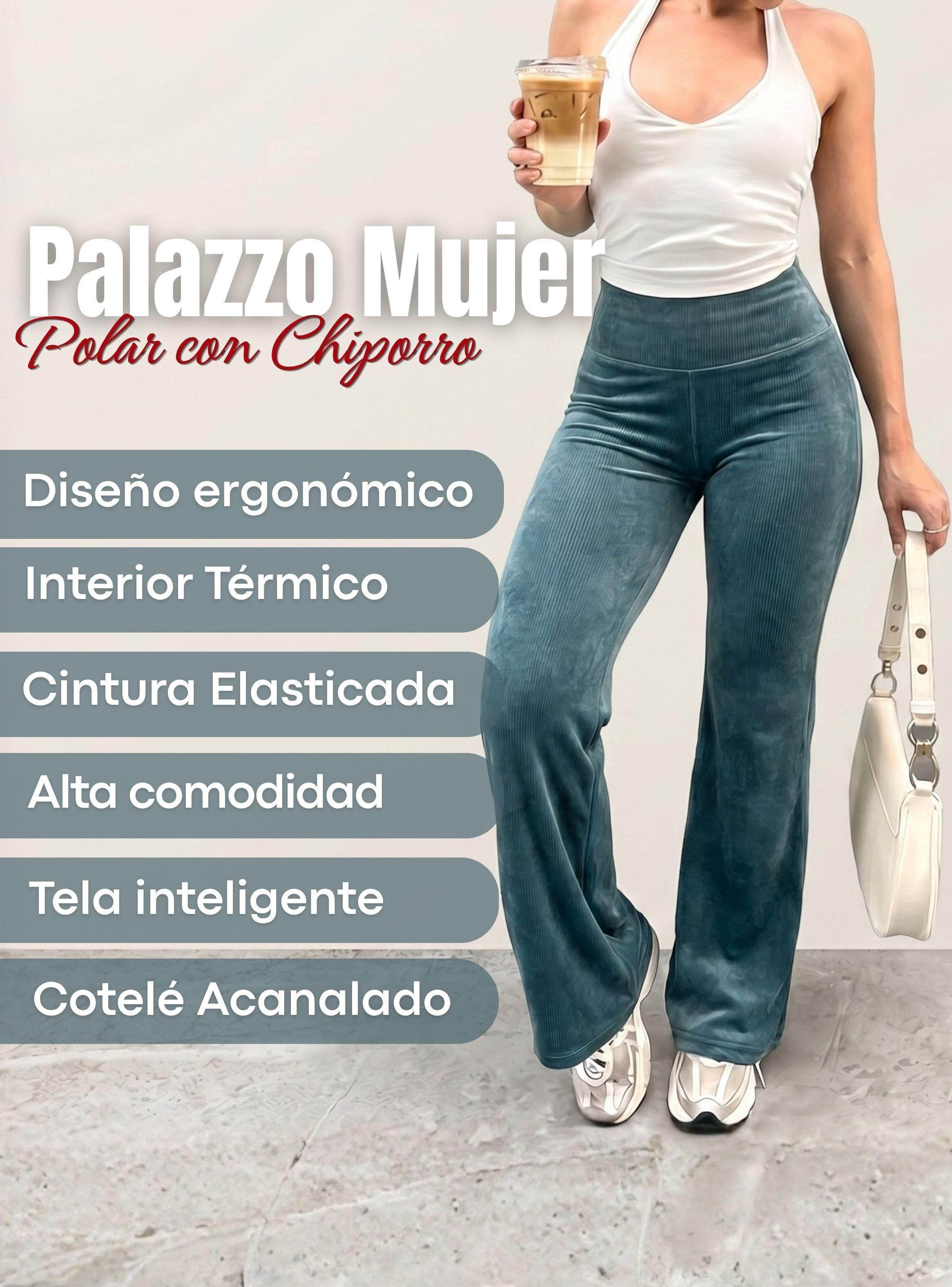 Pantalón Cotelé Palazzo Polar Con Chiporro Elasticado Térmico Color Verde -3