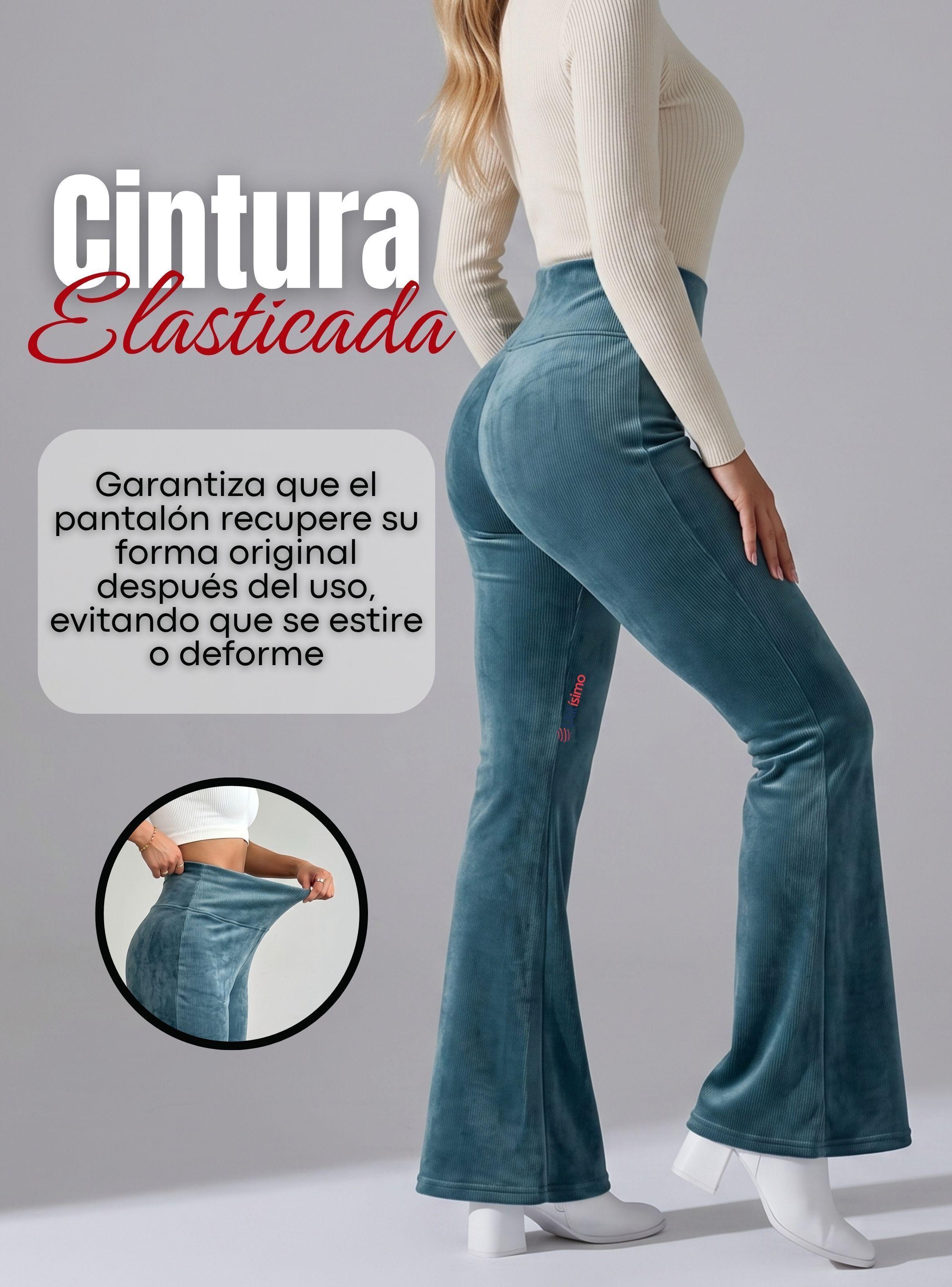 Pantalón Cotelé Palazzo Polar Con Chiporro Elasticado Térmico Color Verde -5