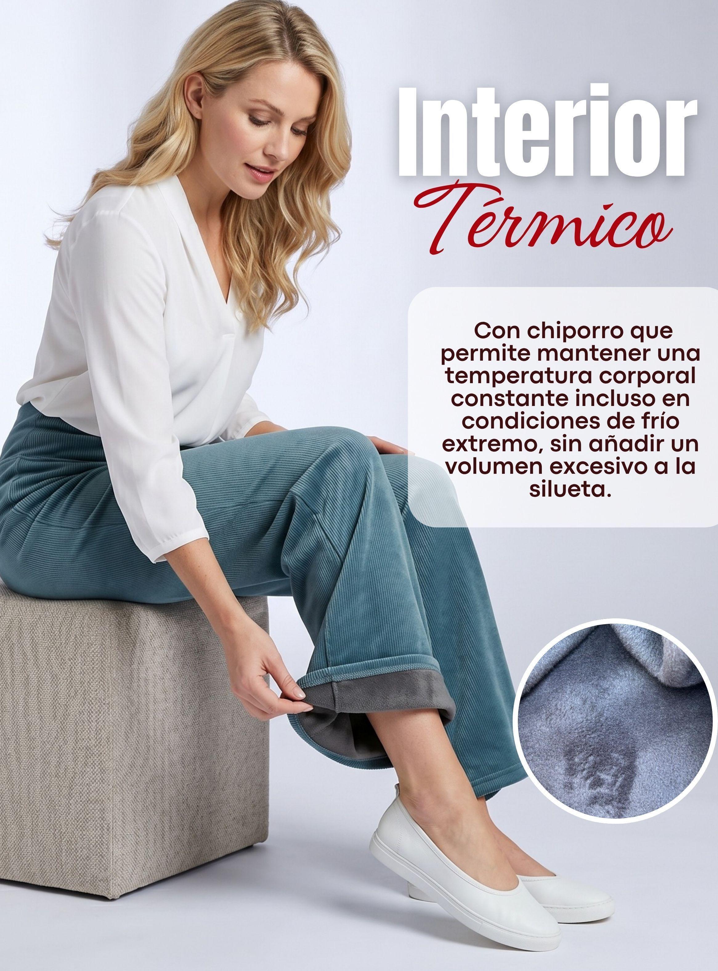 Pantalón Cotelé Palazzo Polar Con Chiporro Elasticado Térmico Color Verde -6