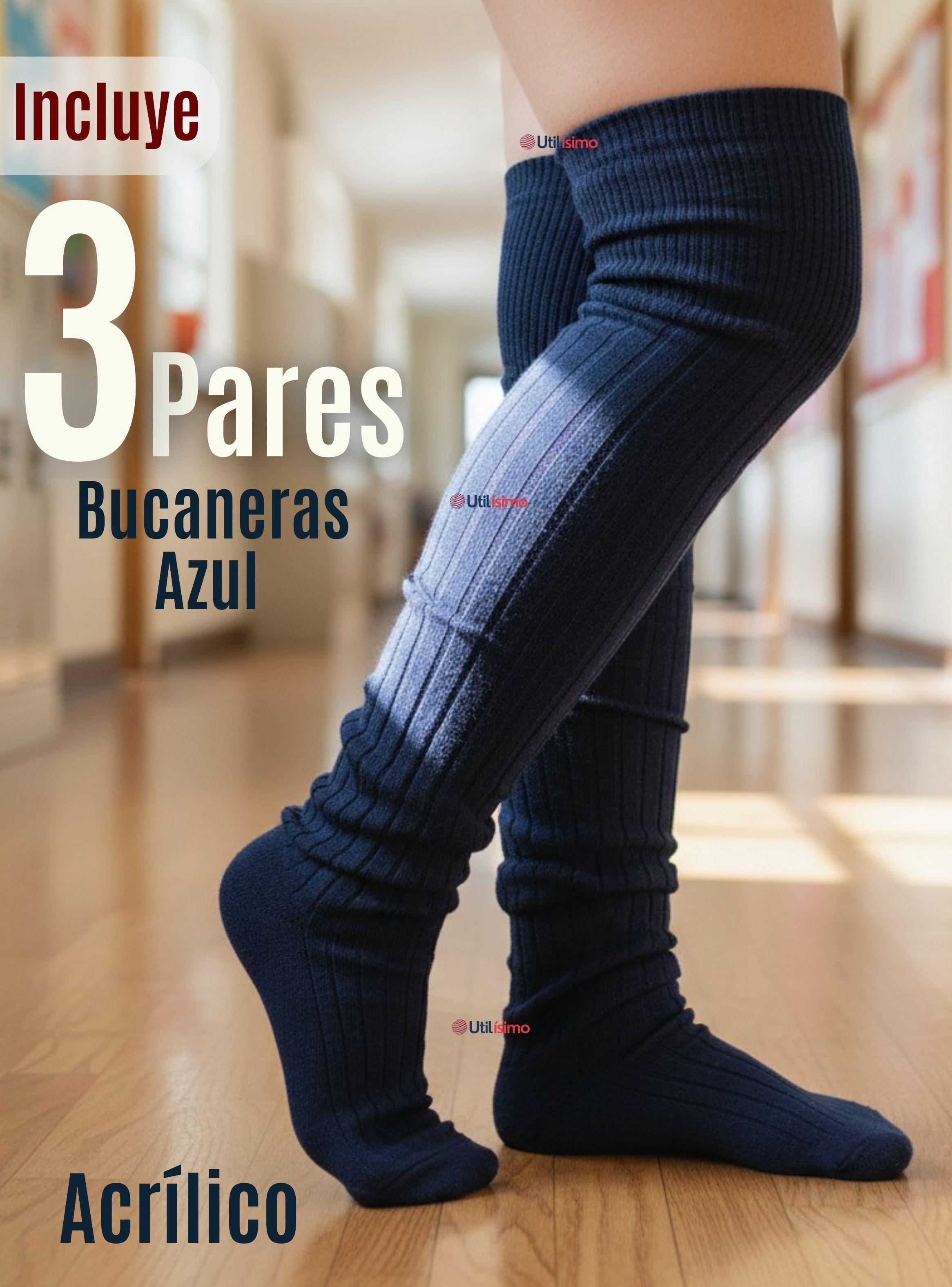 Pack 3 Bucaneras Escolares Calcetines Acrílico Azul Premium Niña y Juvenil-2