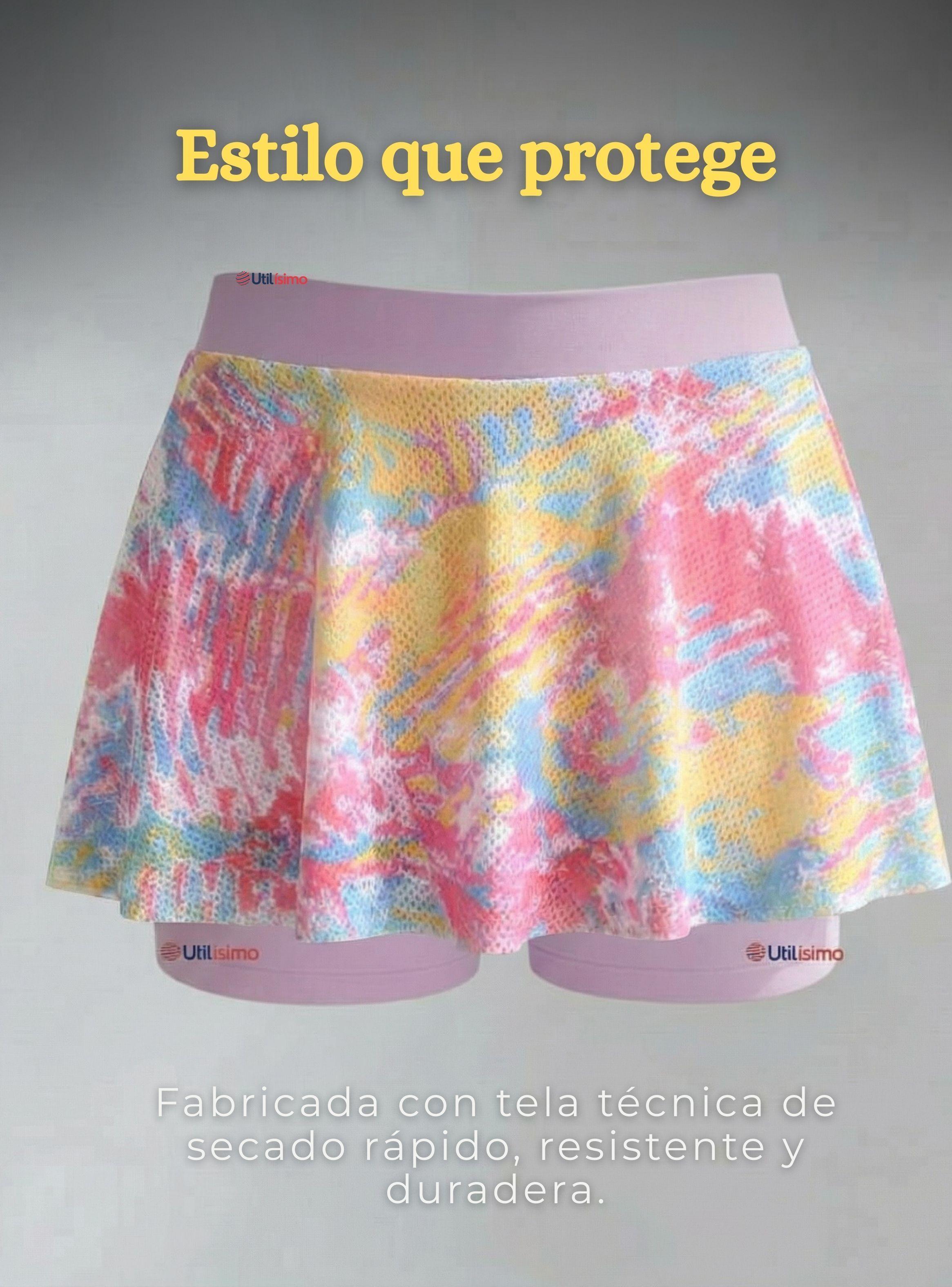 Traje De Baño Manga Corta Pantalón Corto Con Falda 2 Piezas Niña 6 a 13 Años Sea Beach Lila-2