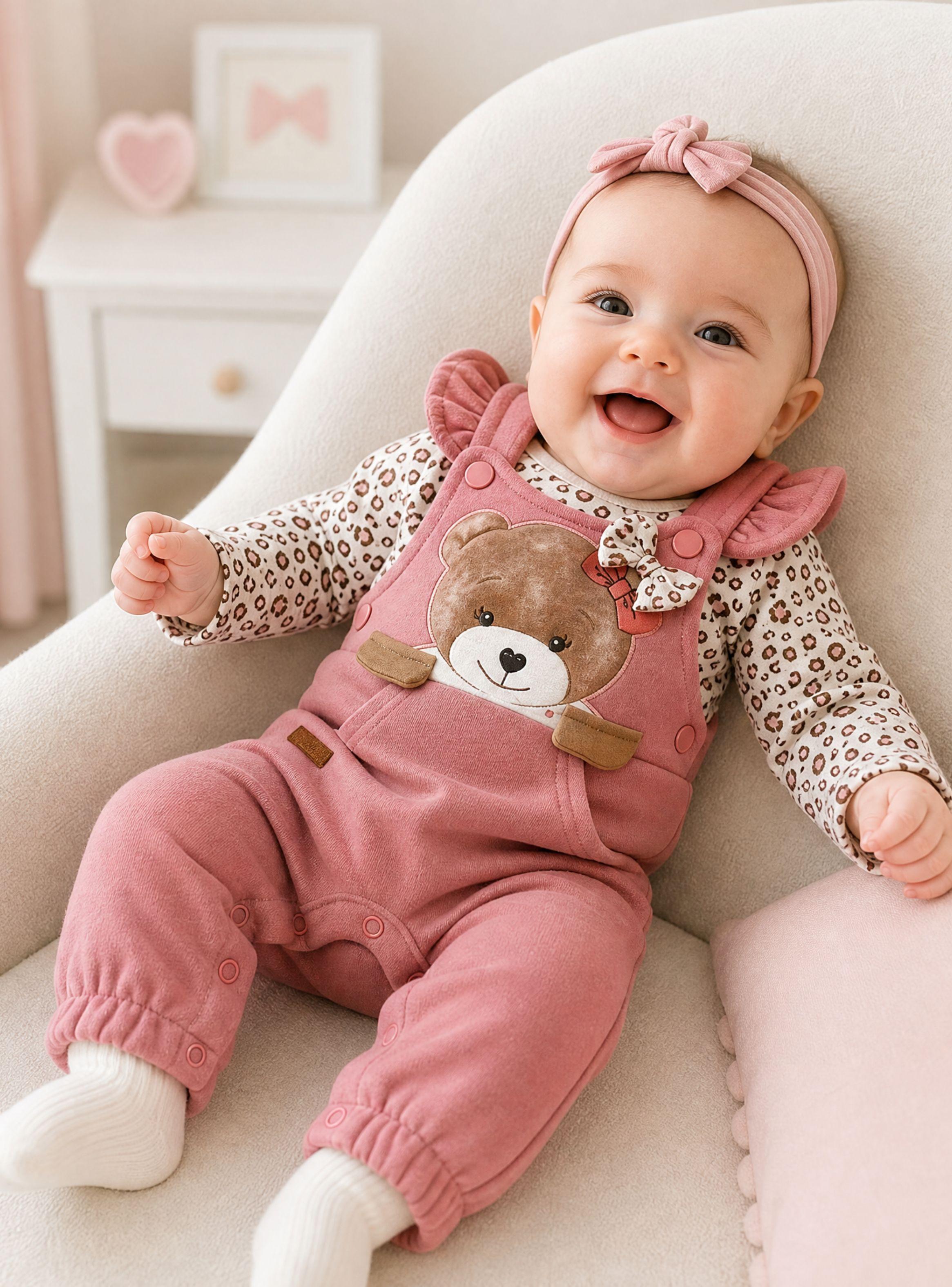 Conjunto 2 Piezas Jardinera Polera Manga Larga 100% Algodón Tedmimak Bebé Niña Jumper-0
