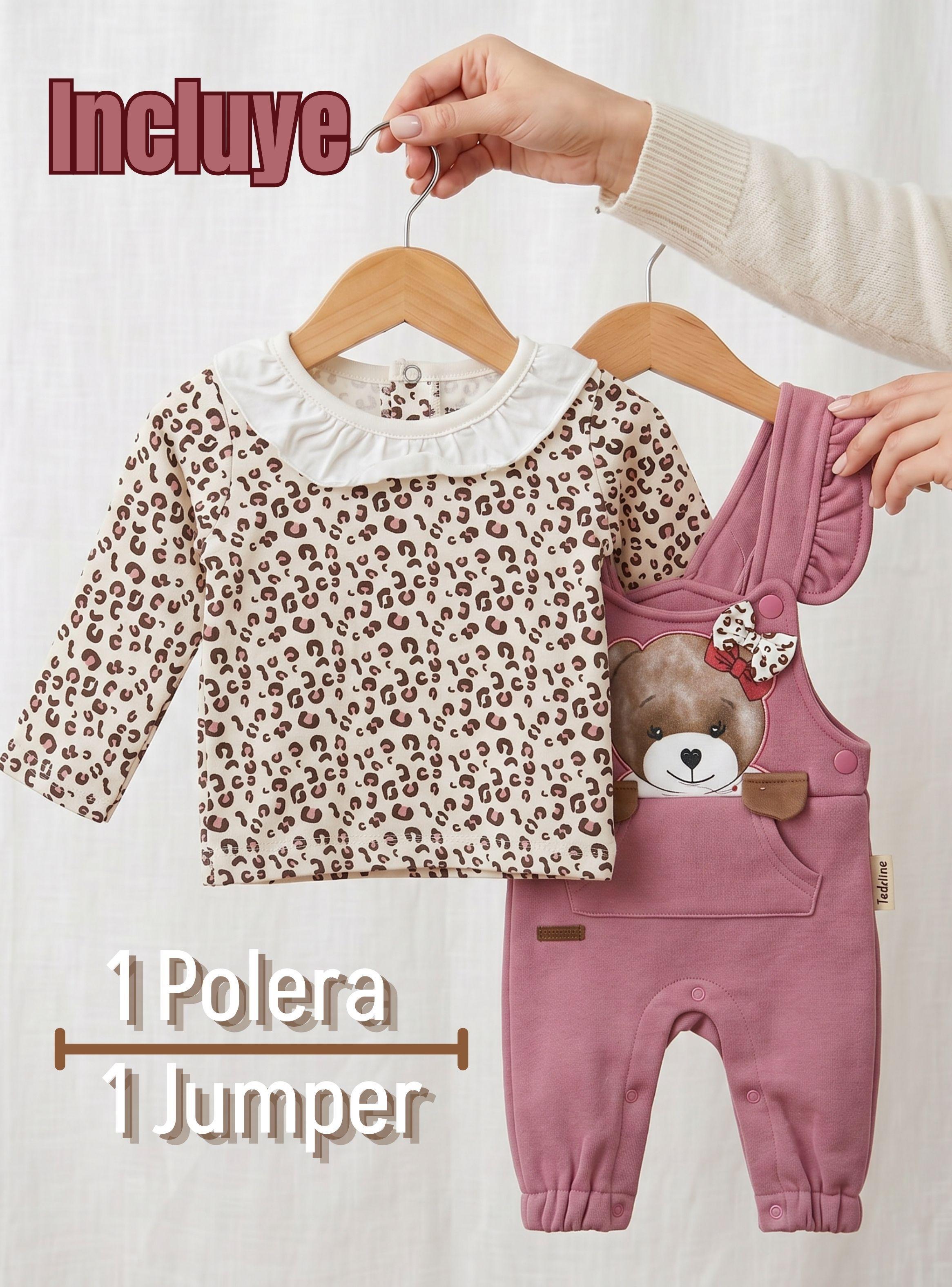 Conjunto 2 Piezas Jardinera Polera Manga Larga 100% Algodón Tedmimak Bebé Niña Jumper-2