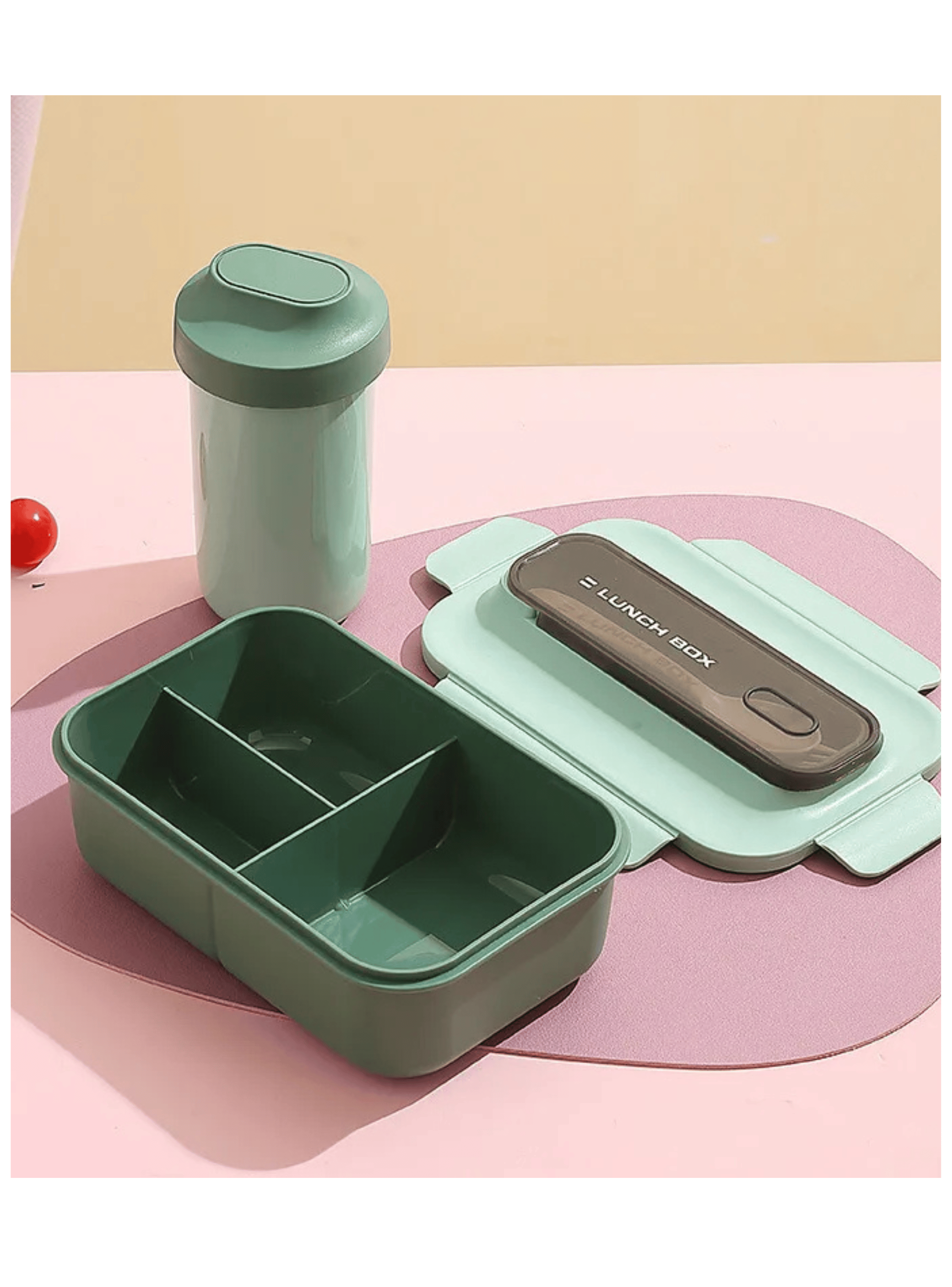 Fiambrera Contenedor 1200 Ml Lunch Box Táper Hermético + Vaso Plástico Green-0