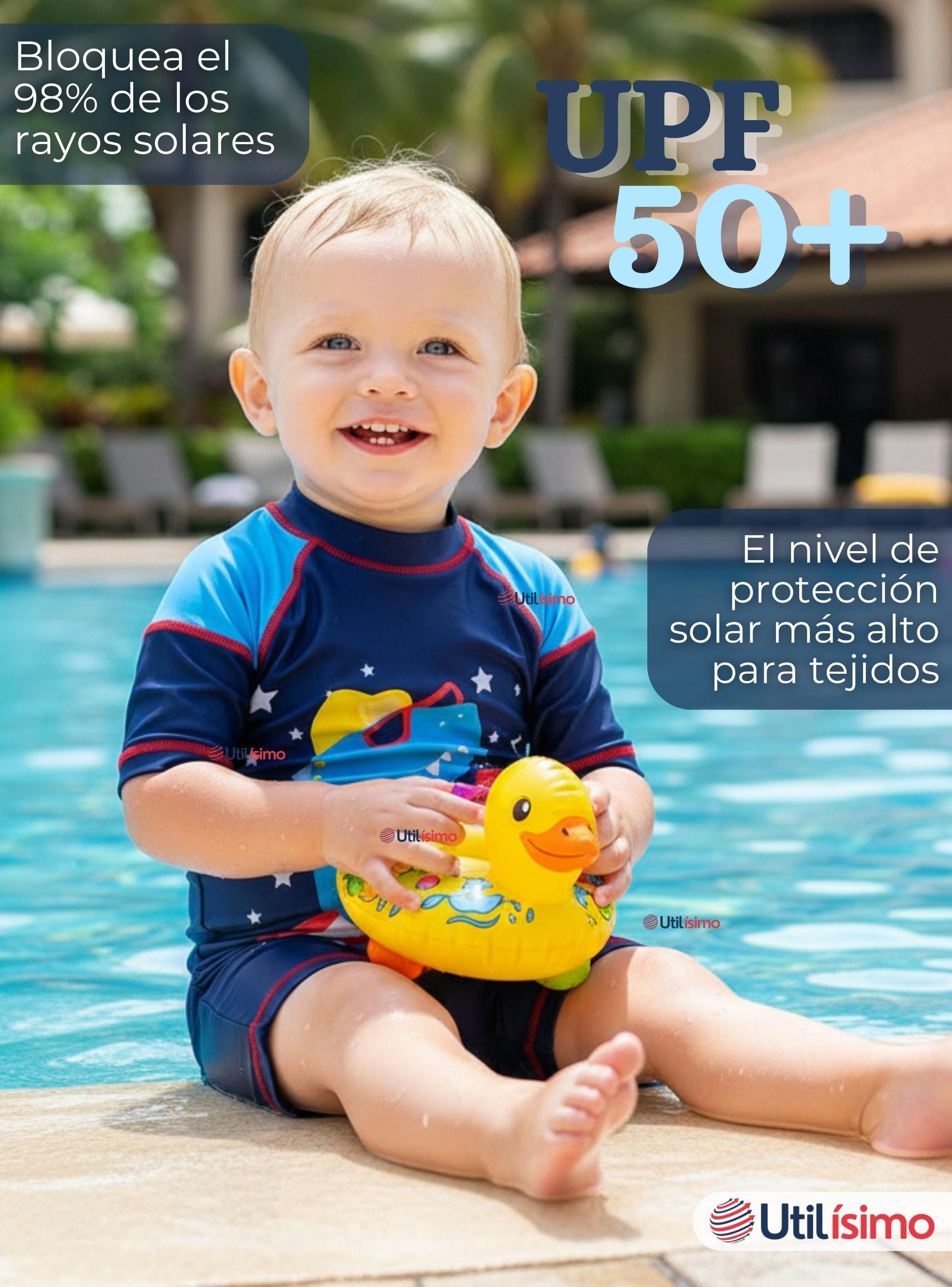 Traje de Baño Enterito Cremallera Manga Corta Con Gorro Niño 2 a 4 años Blue Dinosaur-4