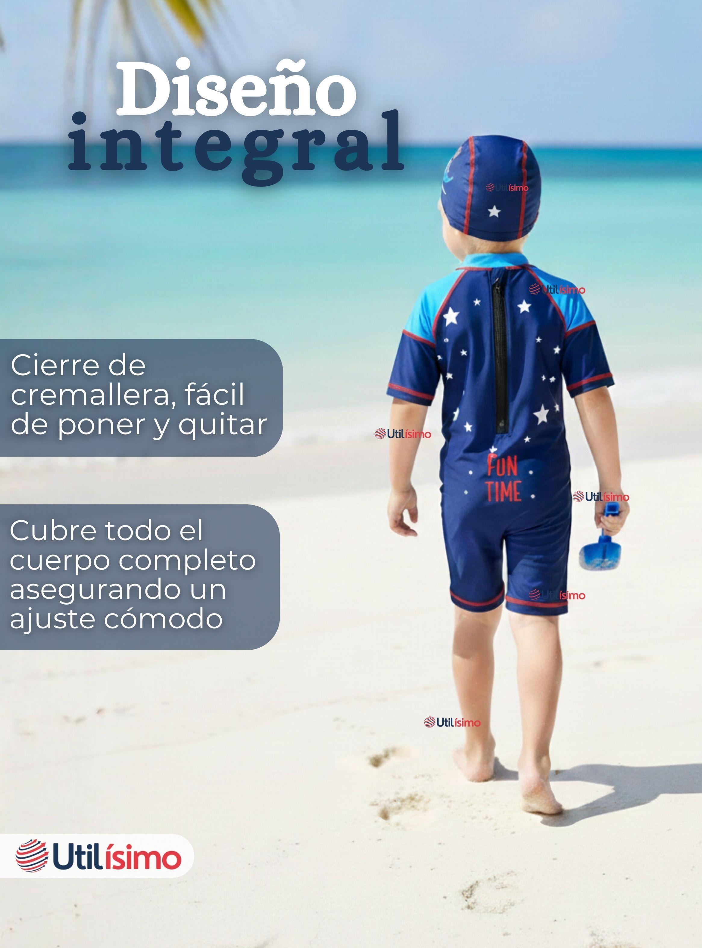 Traje de Baño Enterito Cremallera Manga Corta Con Gorro Niño 2 a 4 años Blue Dinosaur-7