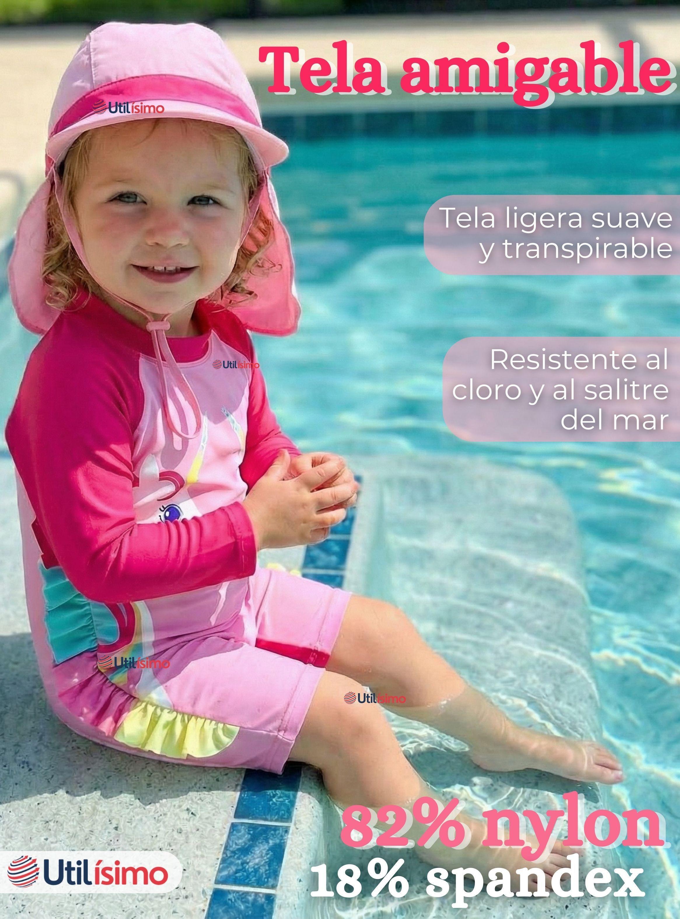 Traje de Baño Enterito Cremallera Manga Larga Con Gorro para Niñas 1 a 5 años Pink Unicorn-2