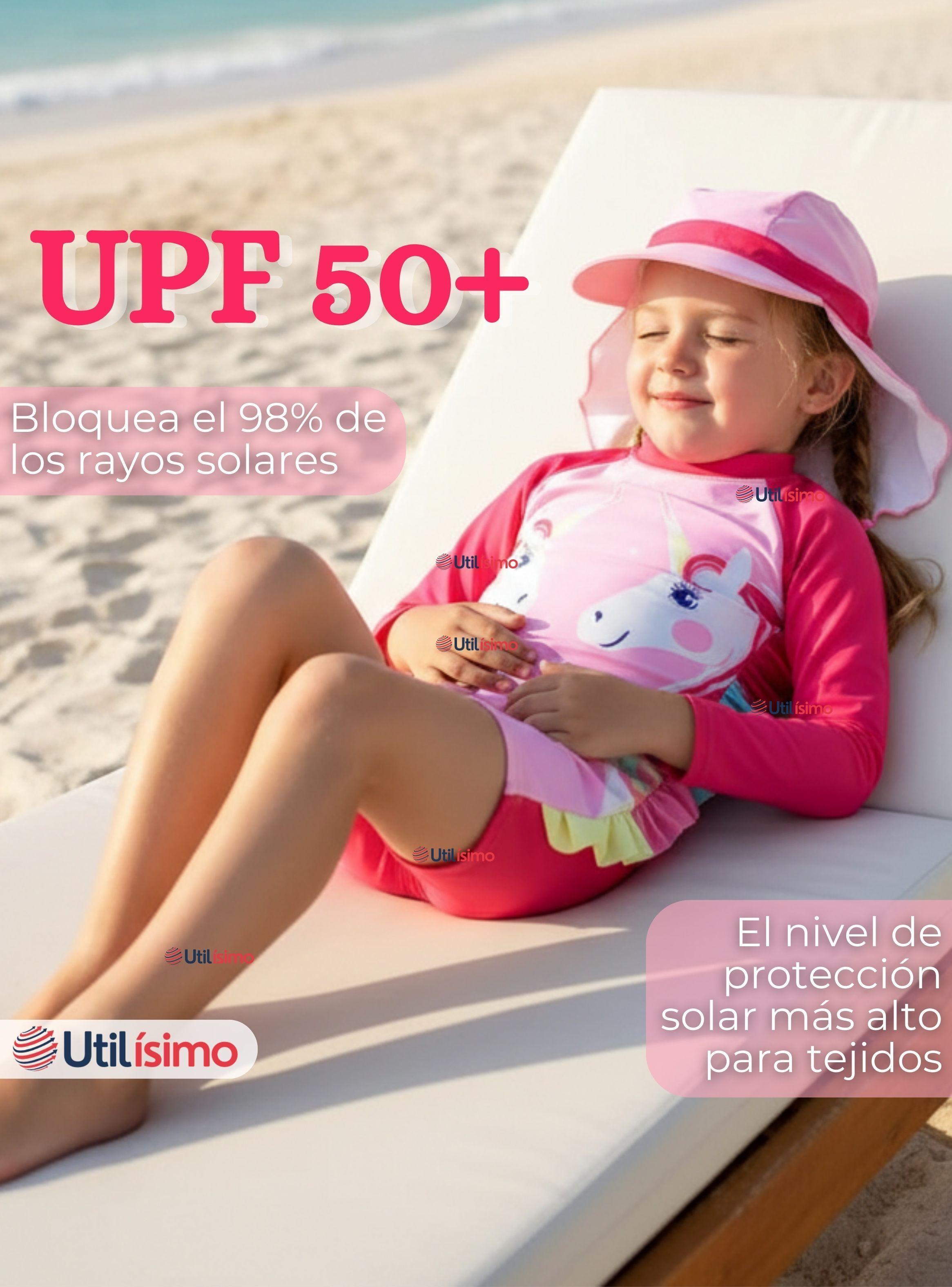 Traje de Baño Enterito Cremallera Manga Larga Con Gorro para Niñas 1 a 5 años Pink Unicorn-4