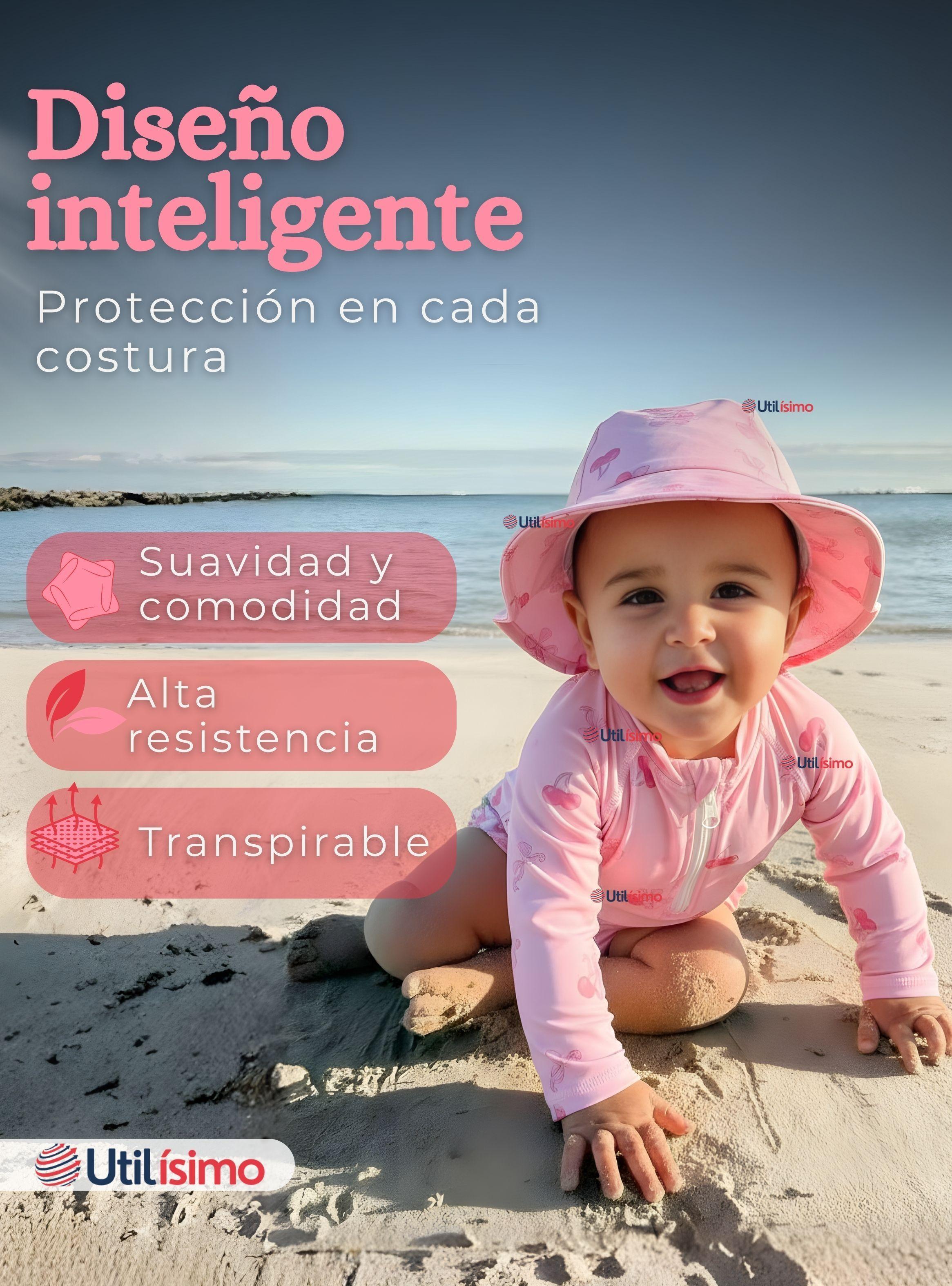 Traje de Baño Enterito Manga Larga Con Gorro 2 Piezas Niña de 9 a 36 Meses Rosado Cereza-6