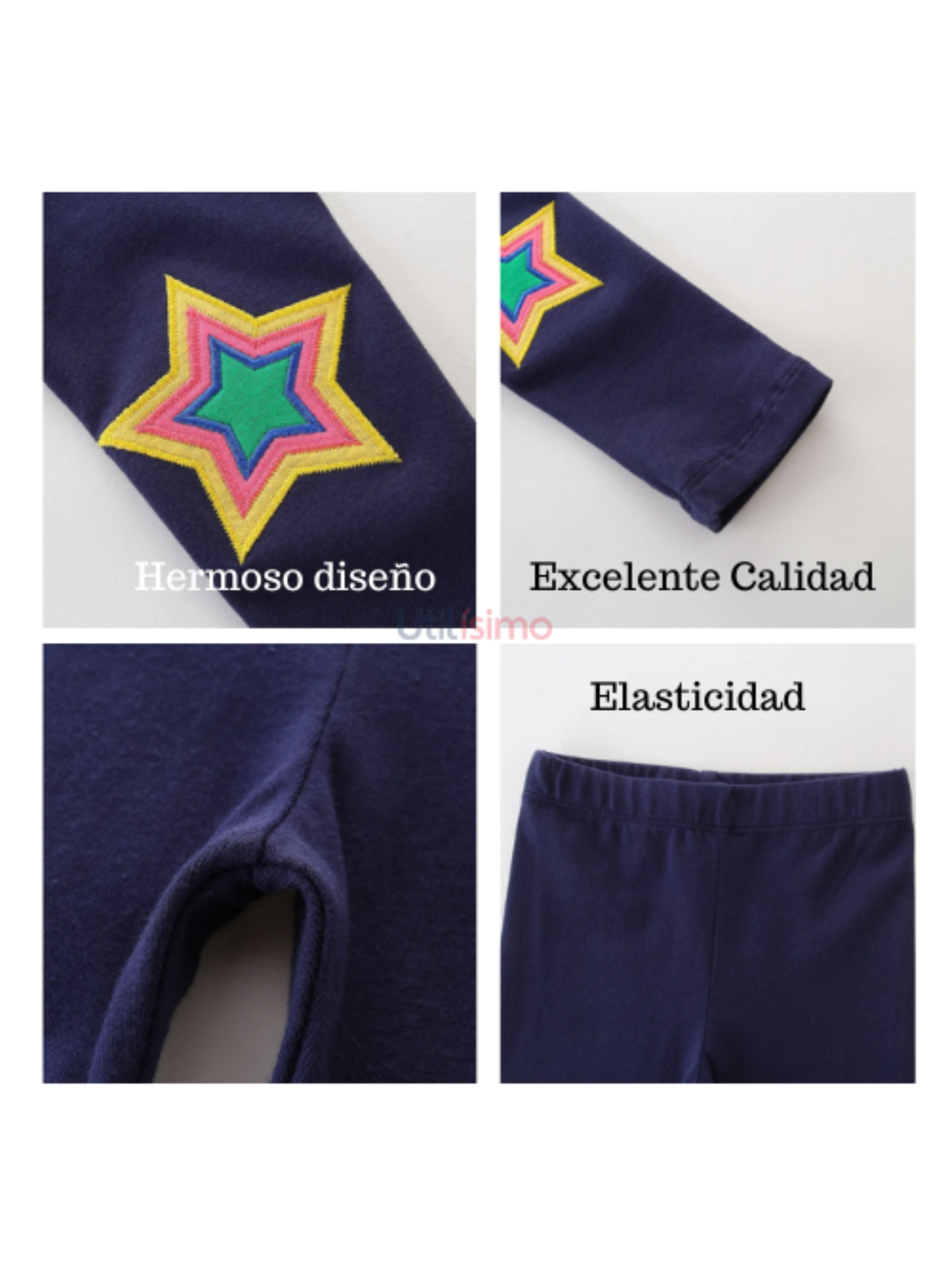 Calzas Niña Azul Oscuro Estrella De Colores Jump Kids 100% Algodón-3
