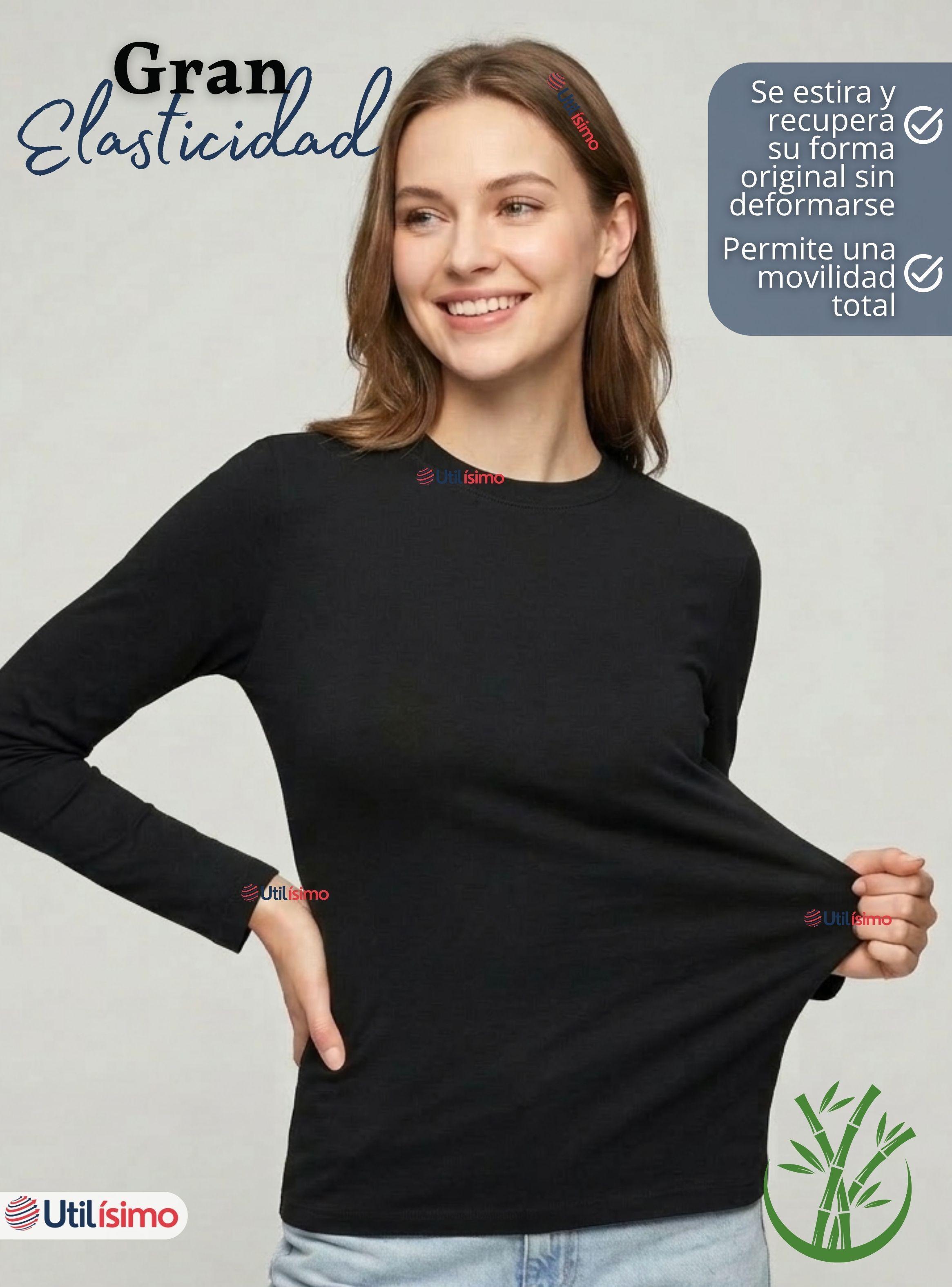 Pack 3 Camisetas Poleras Bambú Primera Capa Negro Manga Larga Mujer-5