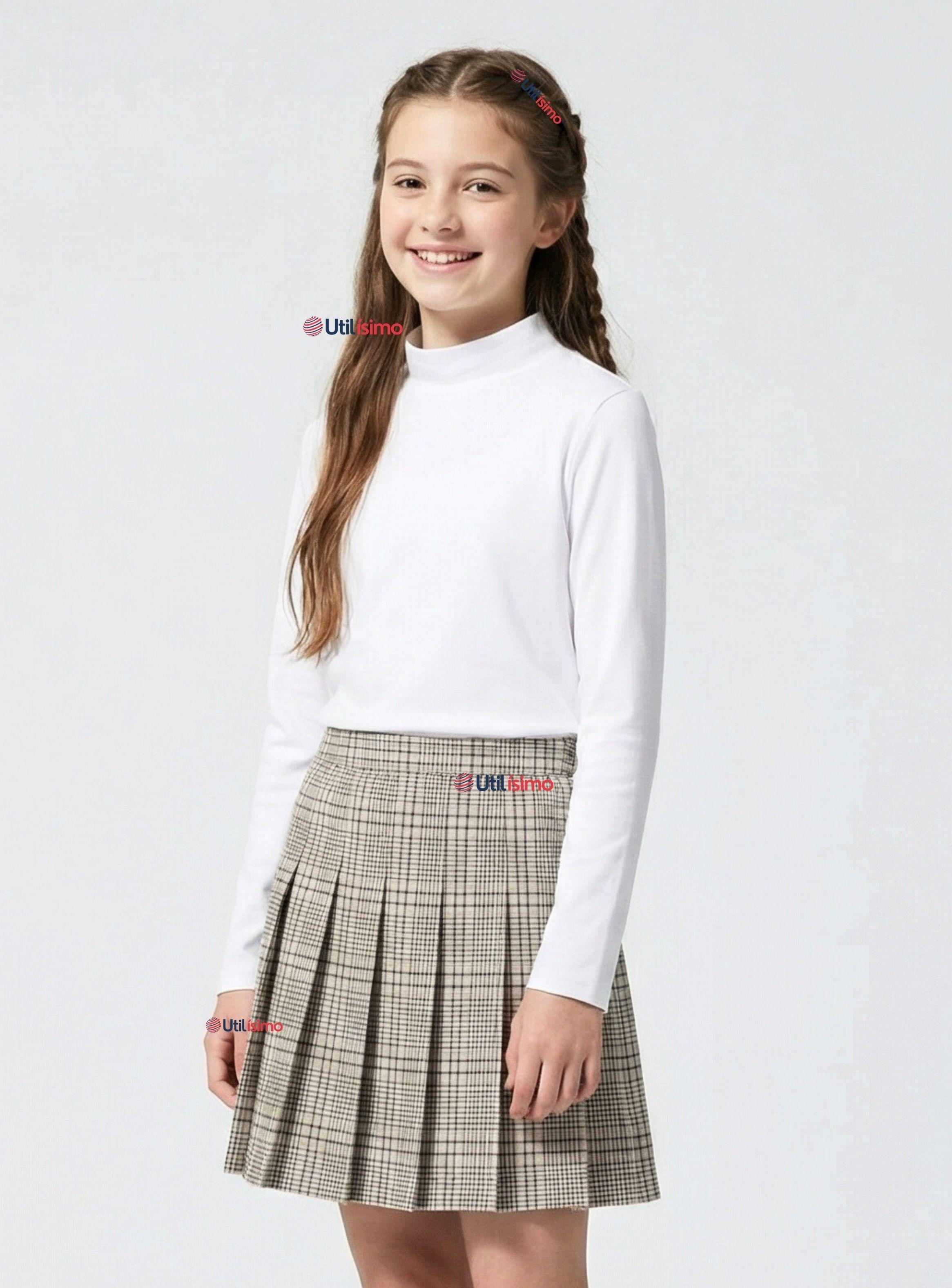 Polera Camiseta Polar Blanca Primera Capa Cuello Beatle Mangas Largas Niñas-0