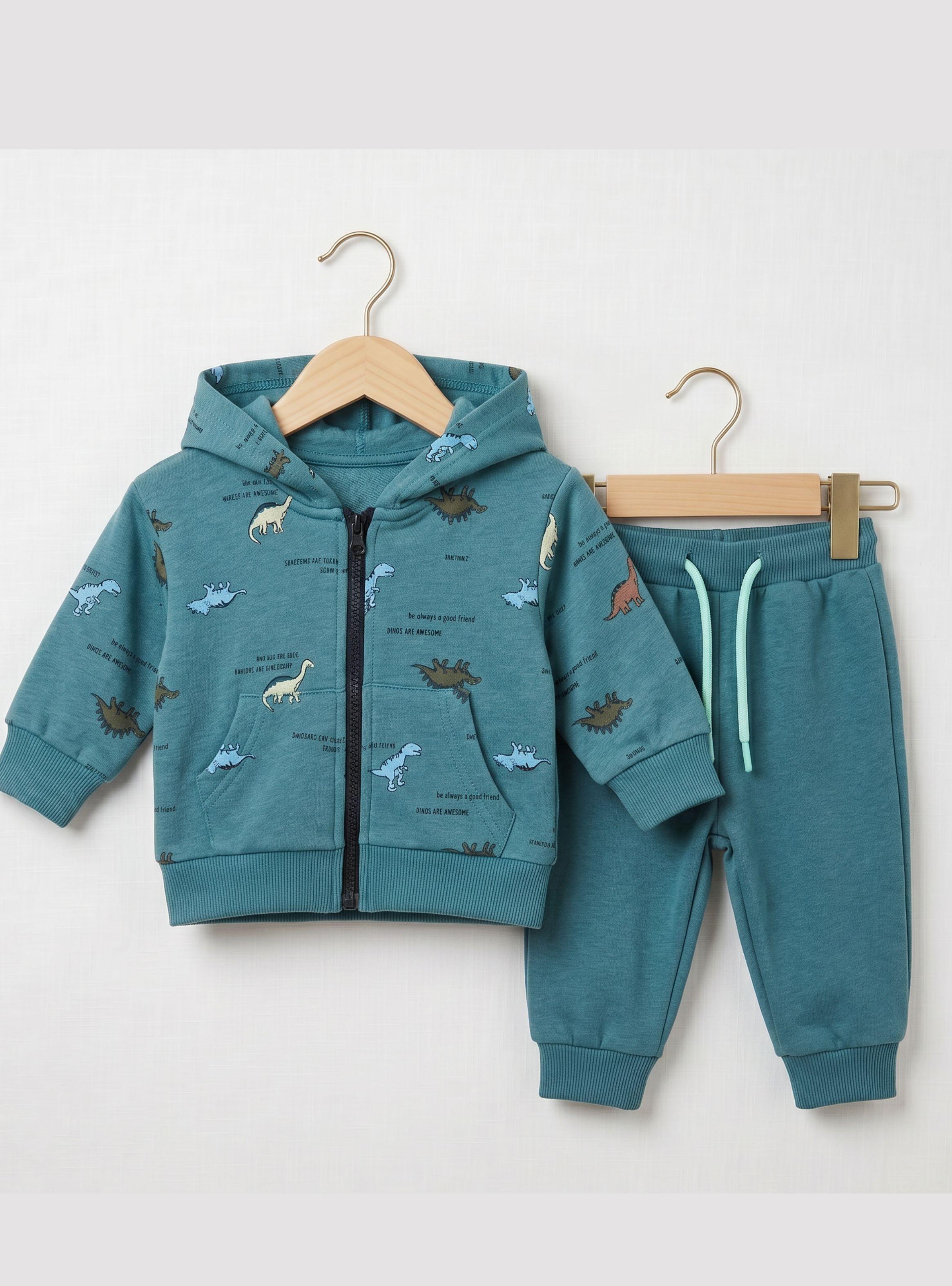 Conjunto Buzo Polerón Con Capucha 2 Piezas Bebé Niños Green Dinosaur-0