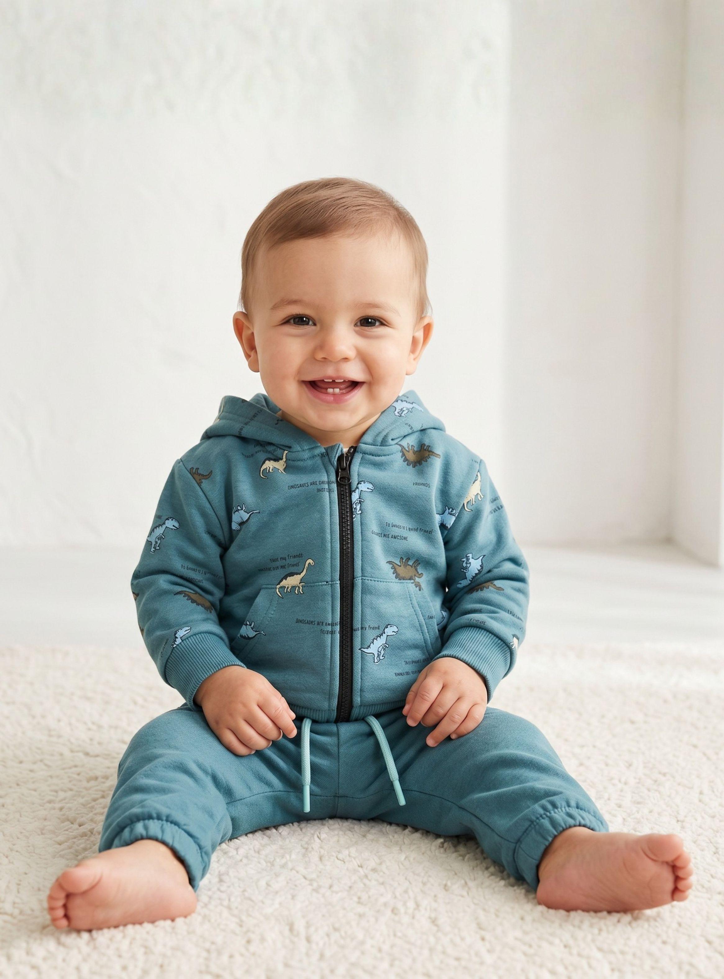 Conjunto Buzo Polerón Con Capucha 2 Piezas Bebé Niños Green Dinosaur-1