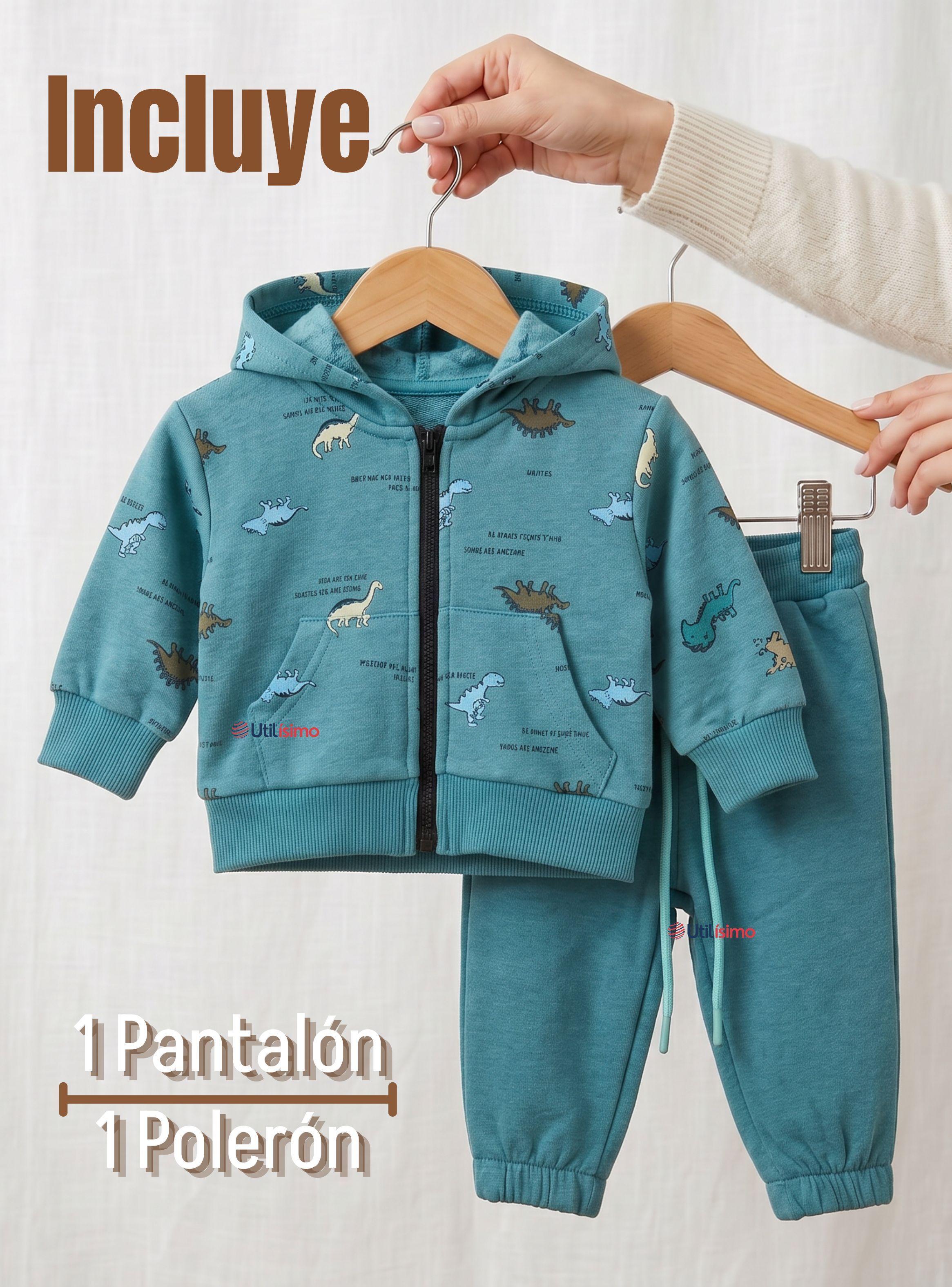 Conjunto Buzo Polerón Con Capucha 2 Piezas Bebé Niños Green Dinosaur-2