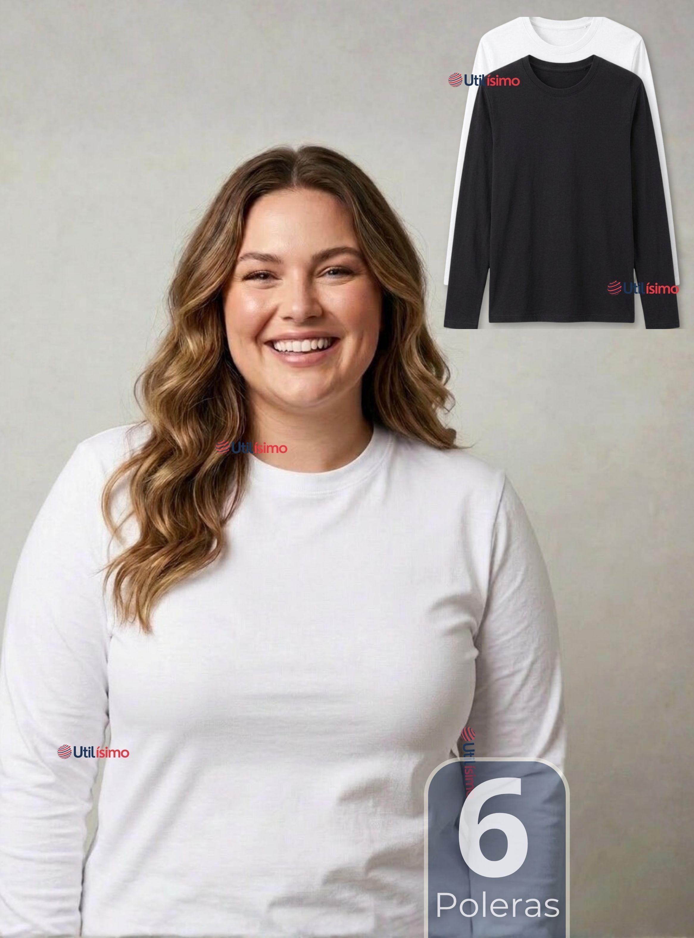 Pack 6 Camisetas Poleras Polar Primera Capa Manga Larga de Colores Surtidos Mujer-0