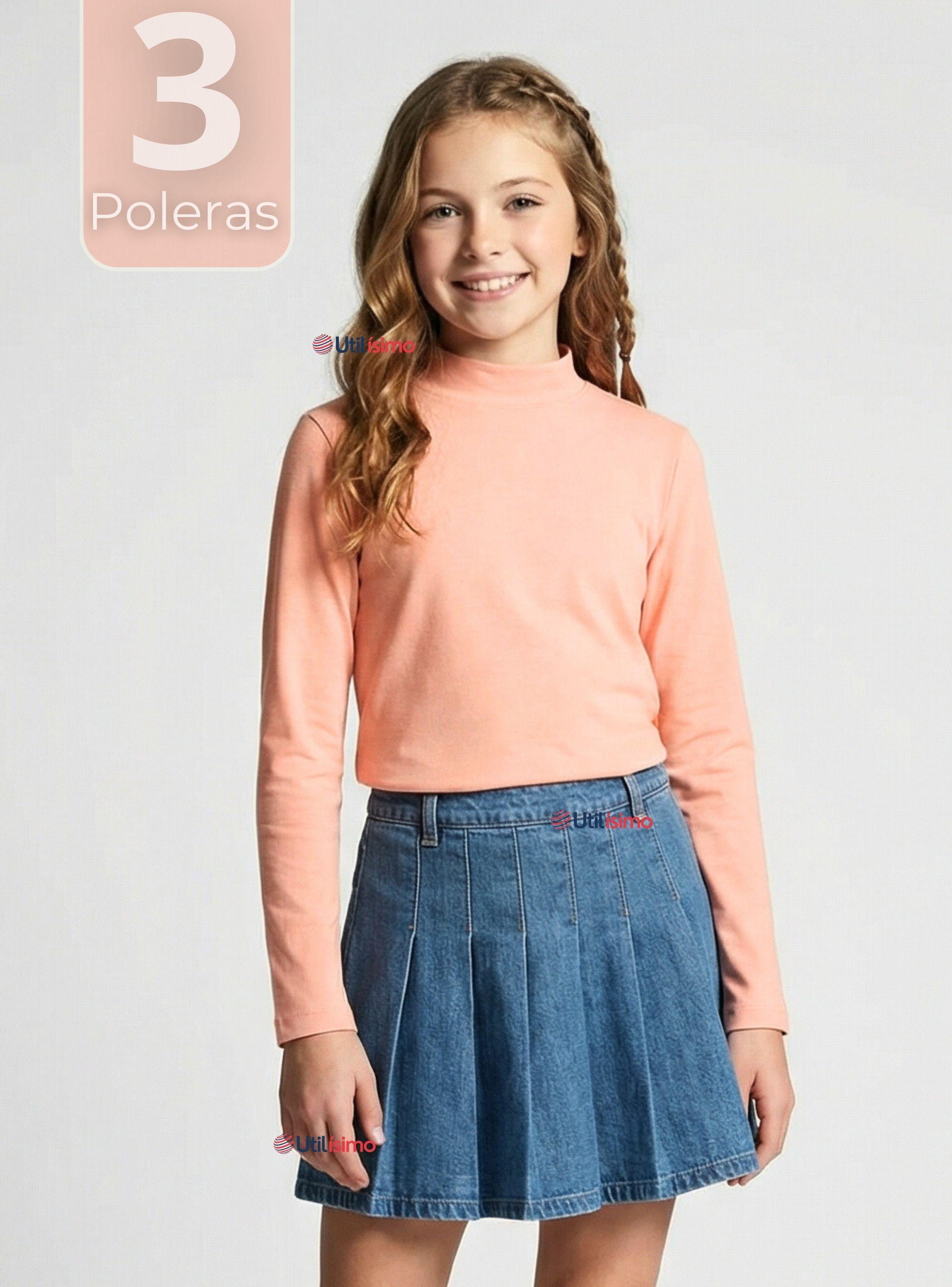 Pack 3 Polera Camiseta Bambú Salmón Cuello Beatle Primera Capa Manga Larga Niñas-0