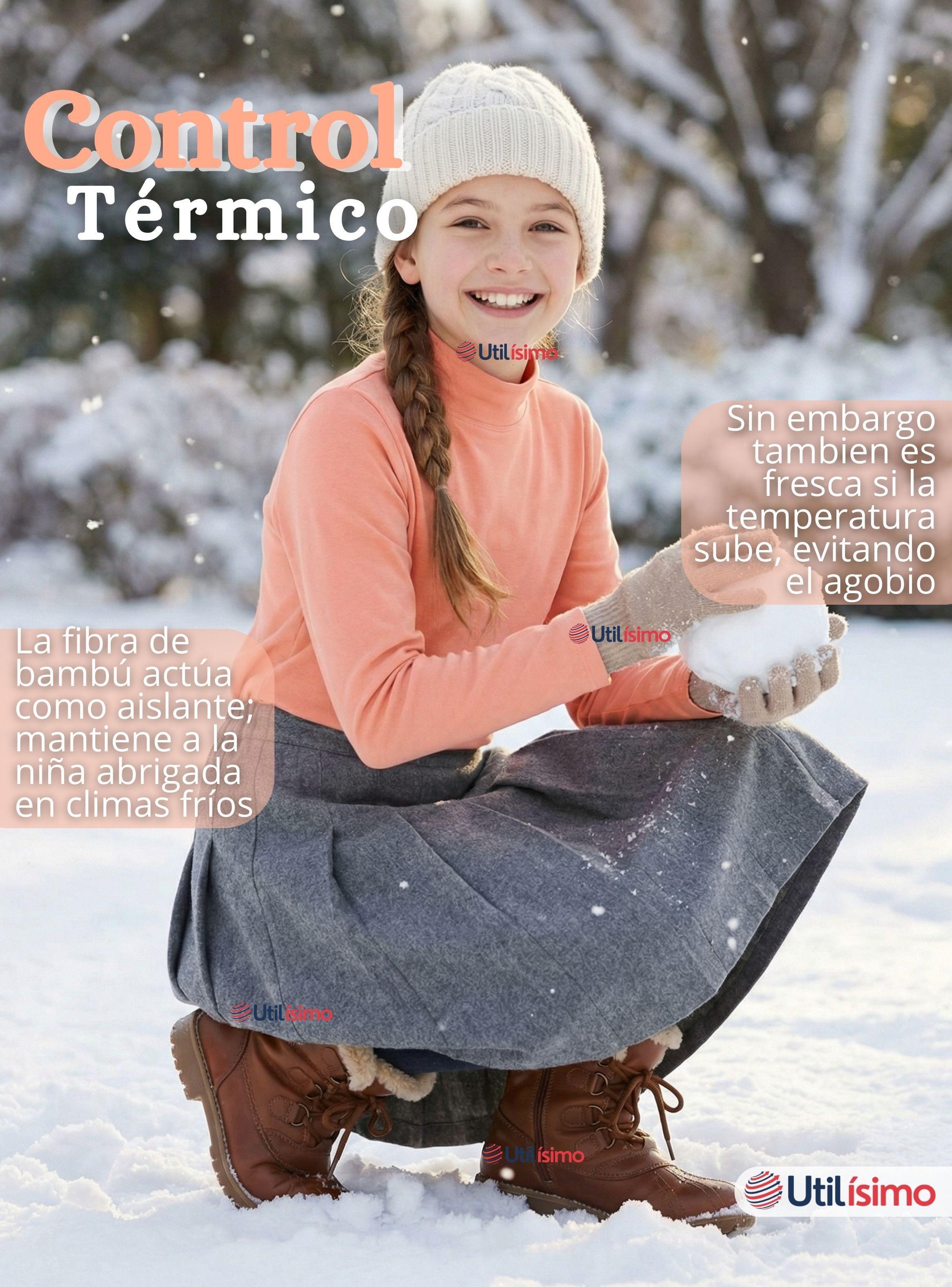 Pack 3 Polera Camiseta Bambú Salmón Cuello Beatle Primera Capa Manga Larga Niñas-5