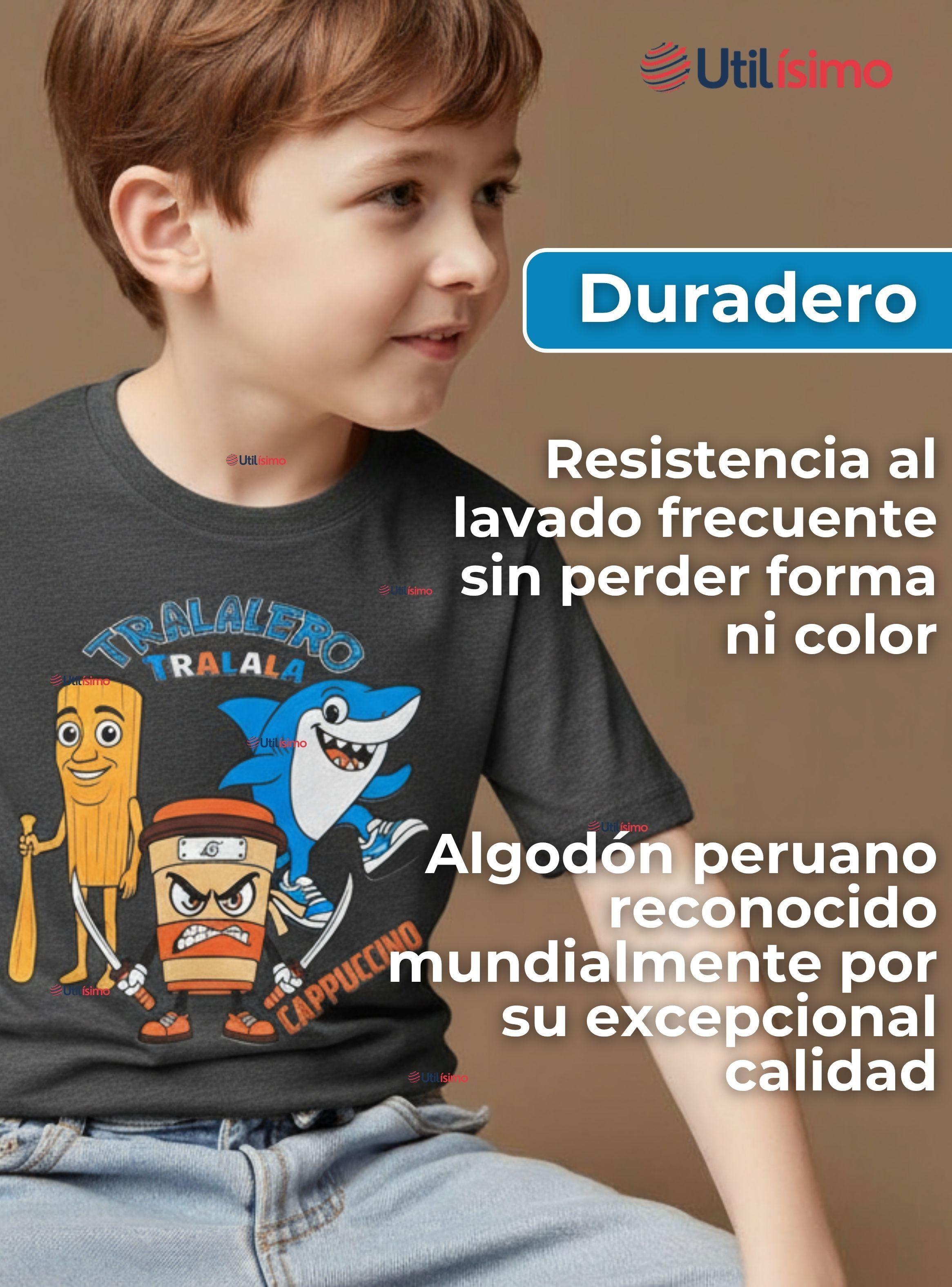 Polera Brainrots 100% Algodón Manga Corta Niño Tralalero Gris Oscuro-5