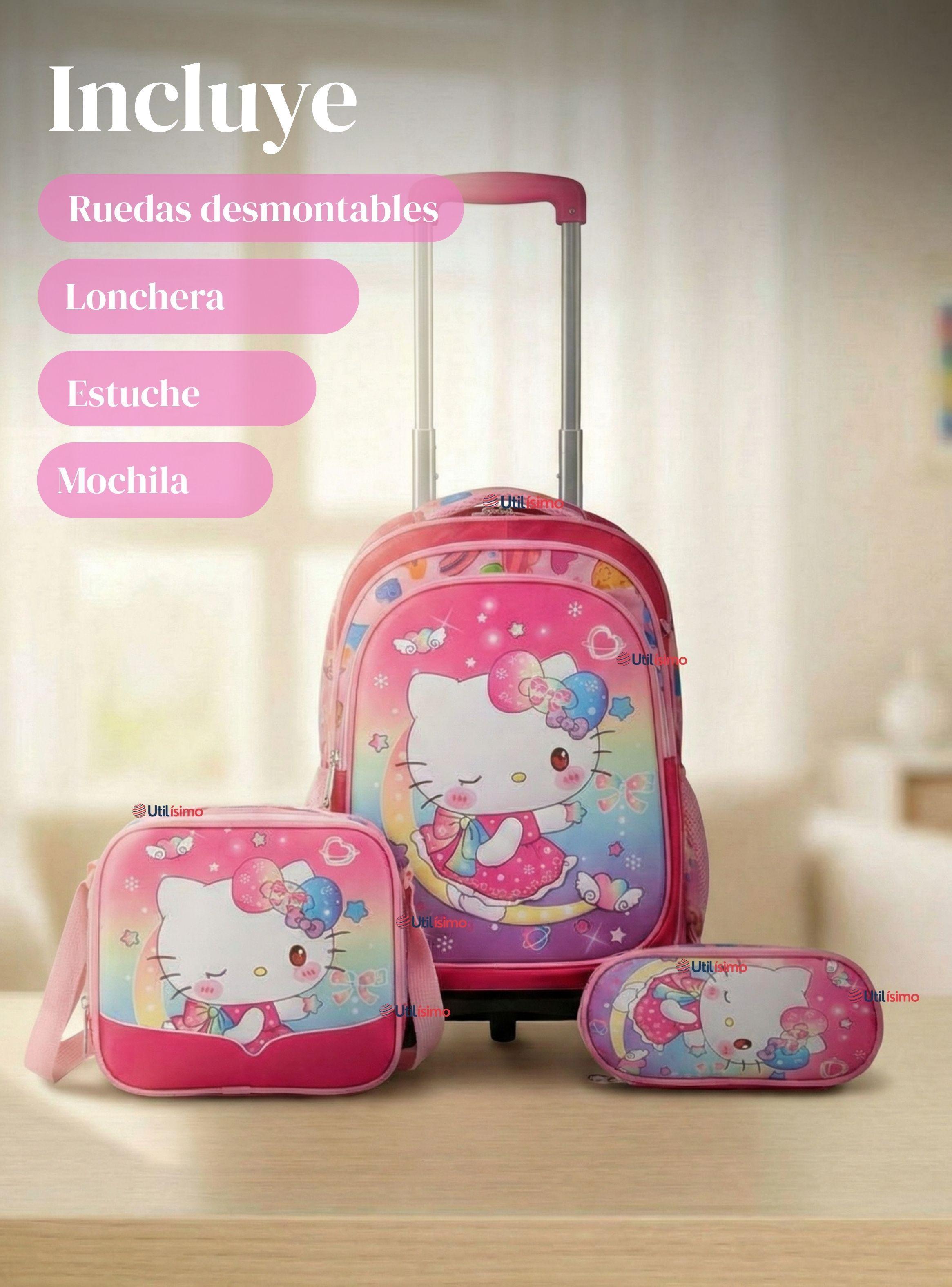 Mochila Escolar Hello Kitty Dreams Con Ruedas Desmontables + Estuche y Lonchera Niña Poliéster-2