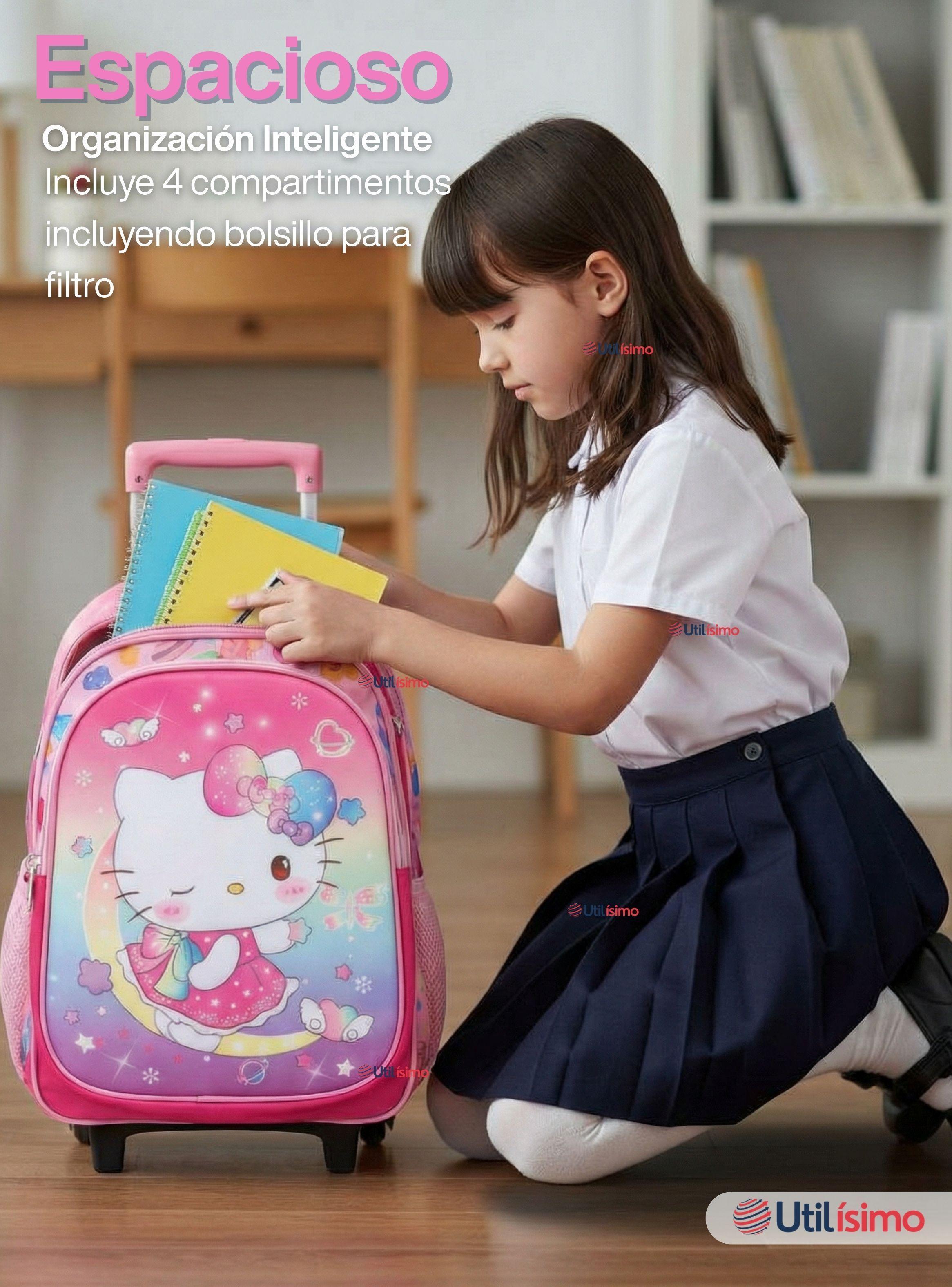 Mochila Escolar Hello Kitty Dreams Con Ruedas Desmontables + Estuche y Lonchera Niña Poliéster-5