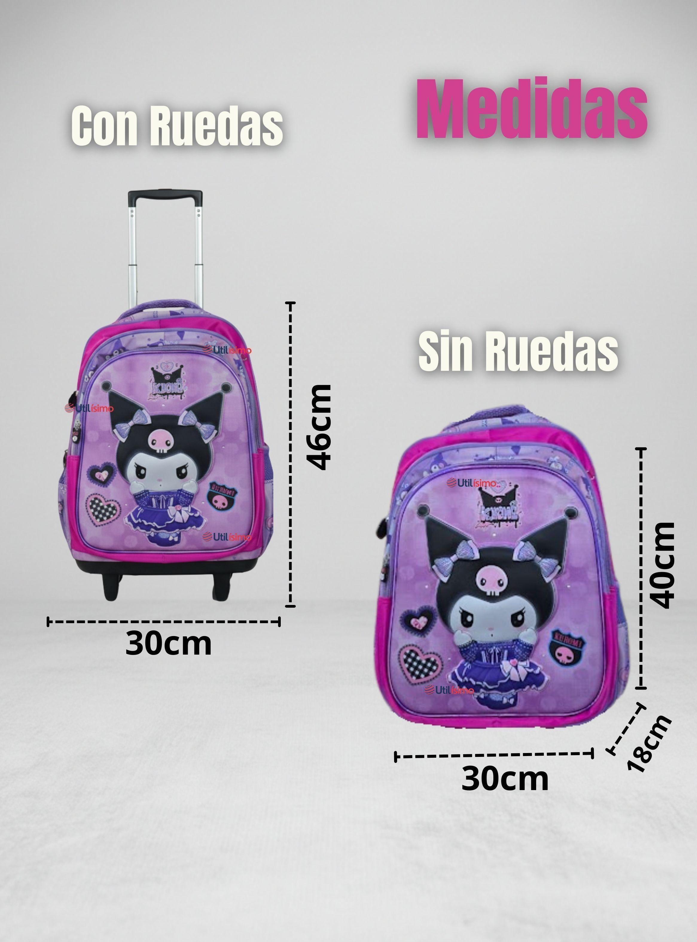Mochila Kuromi Escolar Con Ruedas + Estuche + Lonchera Desmontable Poliéster Lila Niña-4