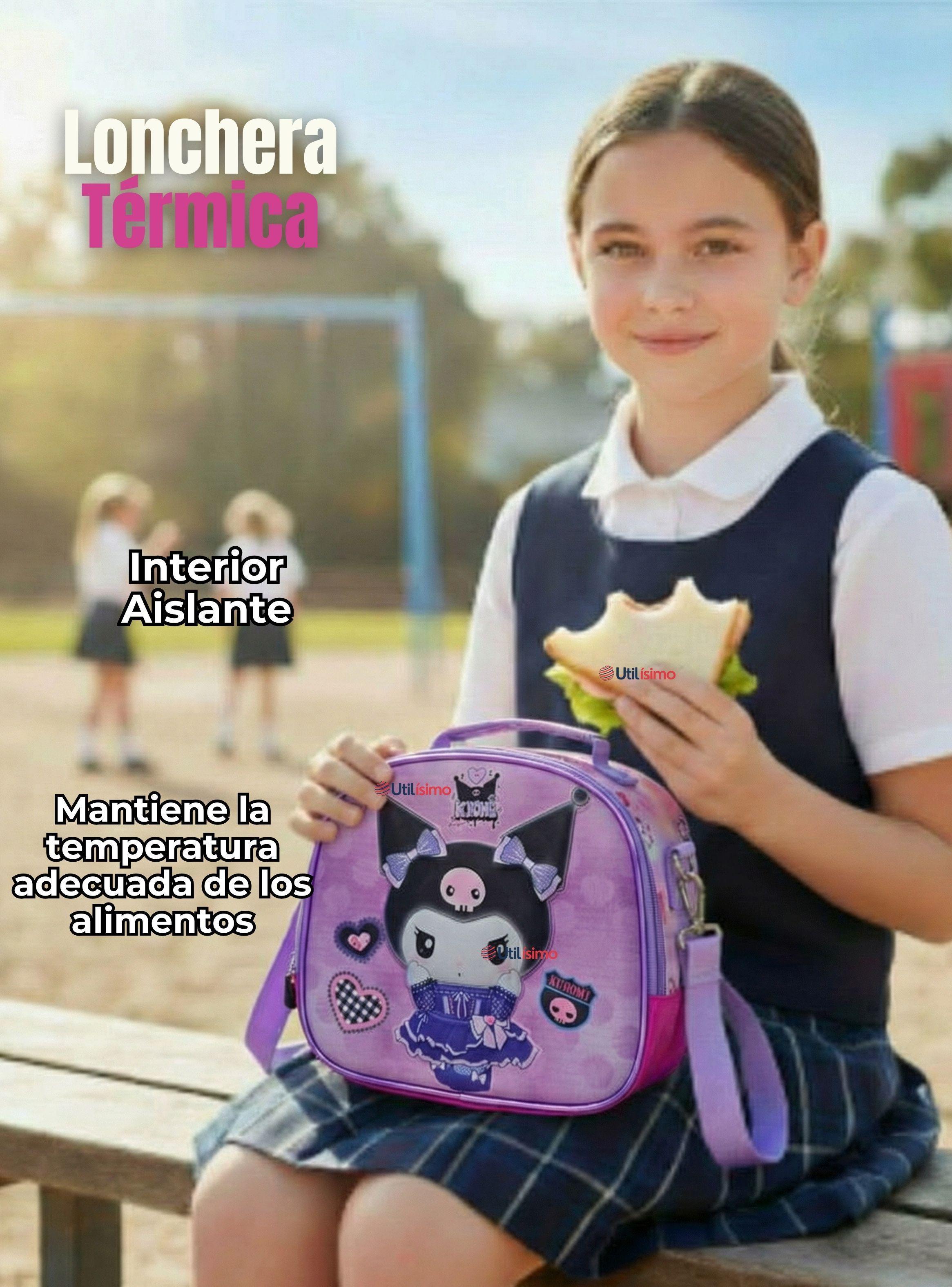Mochila Kuromi Escolar Con Ruedas + Estuche + Lonchera Desmontable Poliéster Lila Niña-5