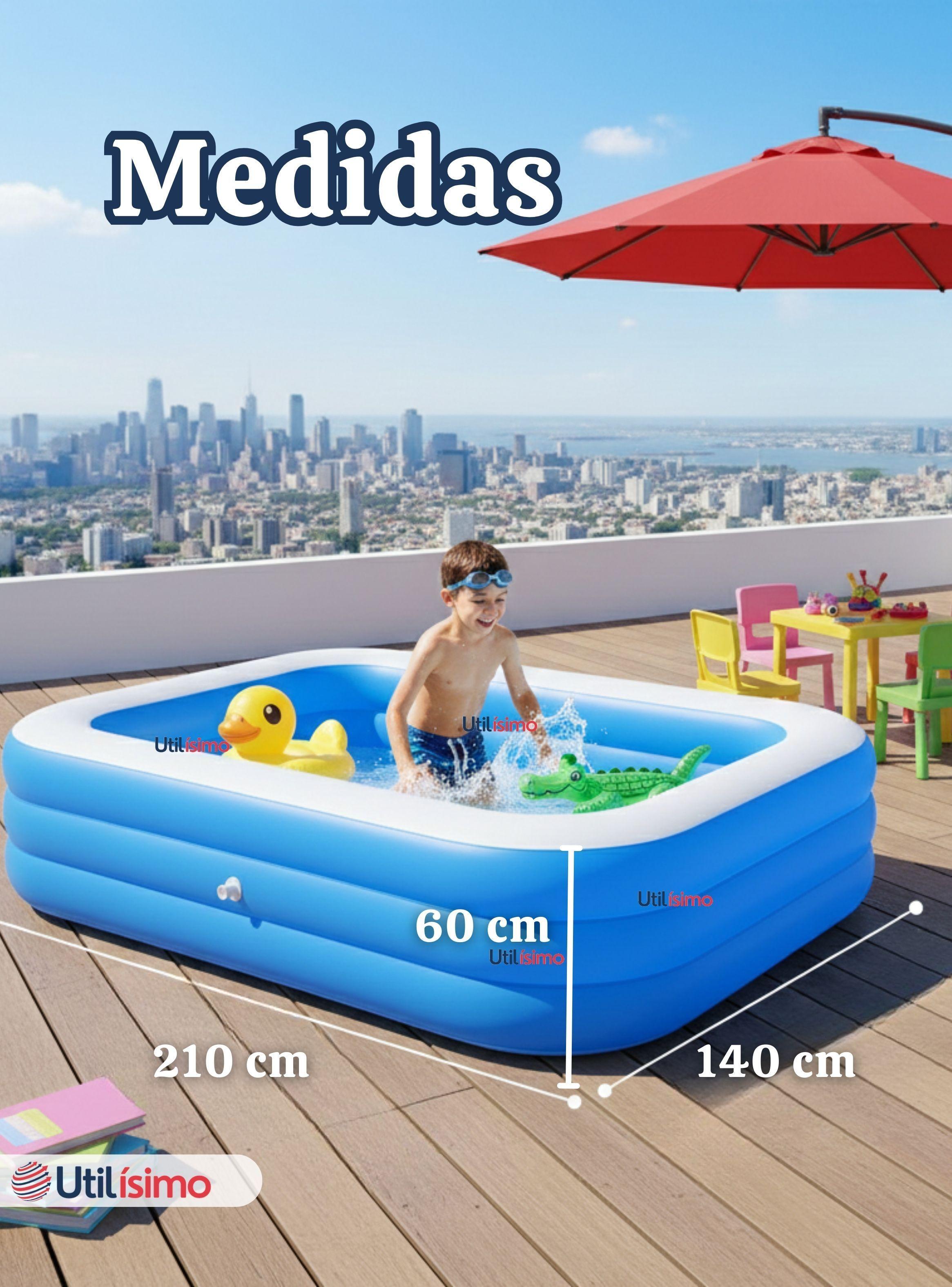 Piscina Inflable Rectangular 210x140x60 CM de Color Azul-2