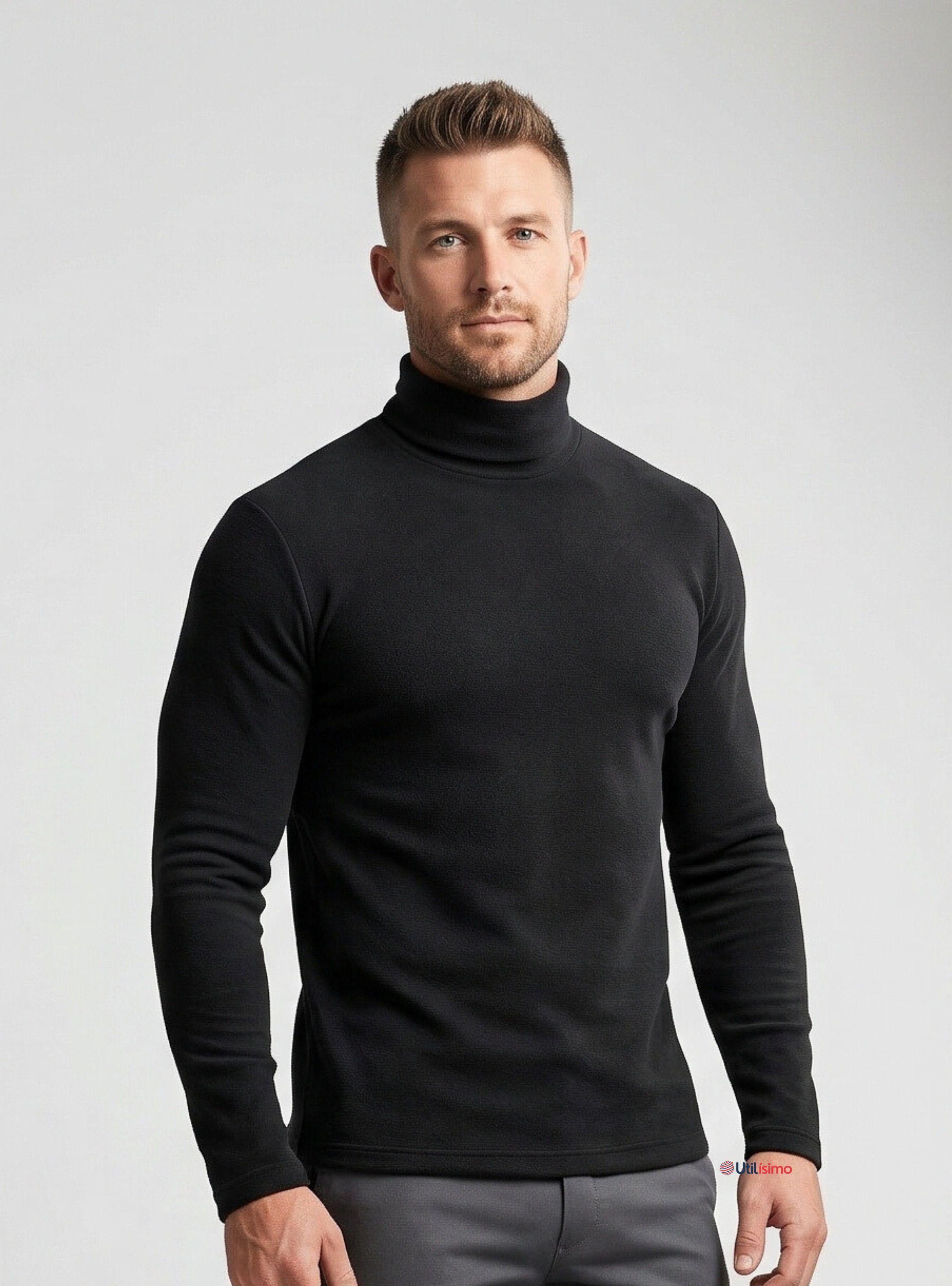 Pack 3 Camisetas Poleras Polar Primera Capa Cuello Beatle Manga Larga Negro Hombre-0