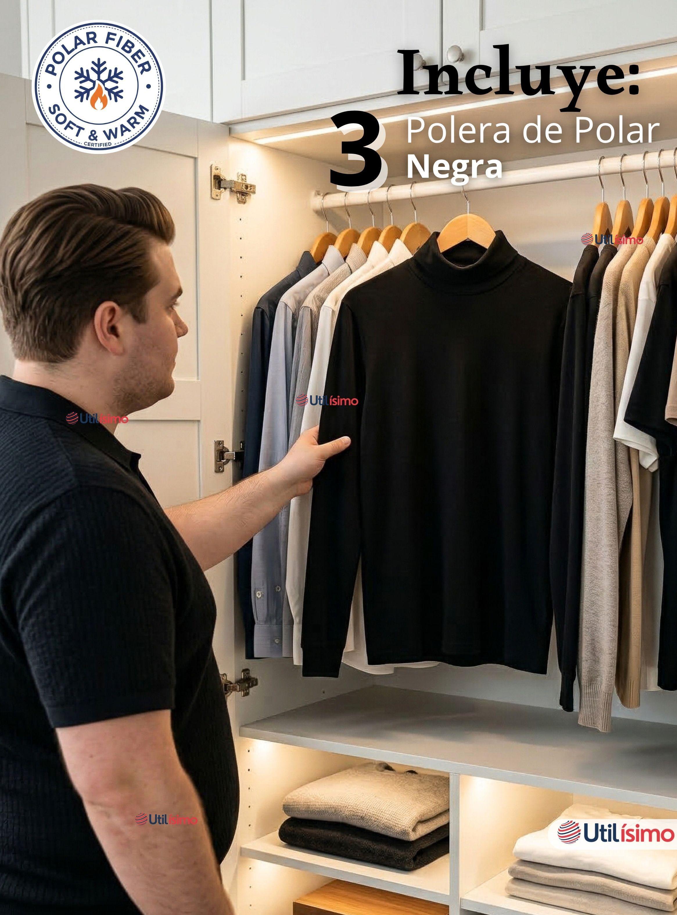 Pack 3 Camisetas Poleras Polar Primera Capa Cuello Beatle Manga Larga Negro Hombre-2