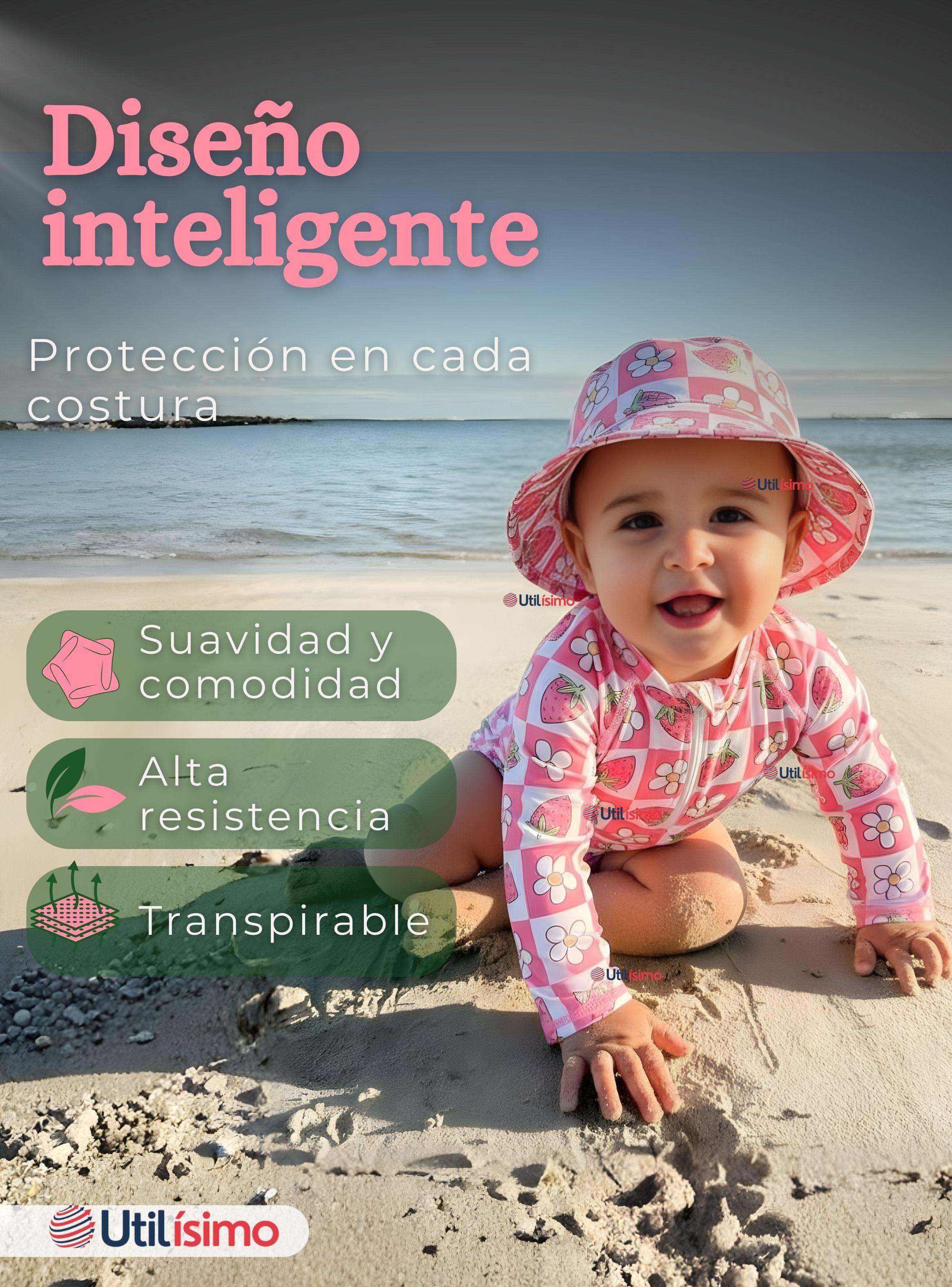 Traje de Baño Enterito Manga Larga Con Gorro 2 Piezas para Niña de 9 a 36 Meses Beautiful Baby-6